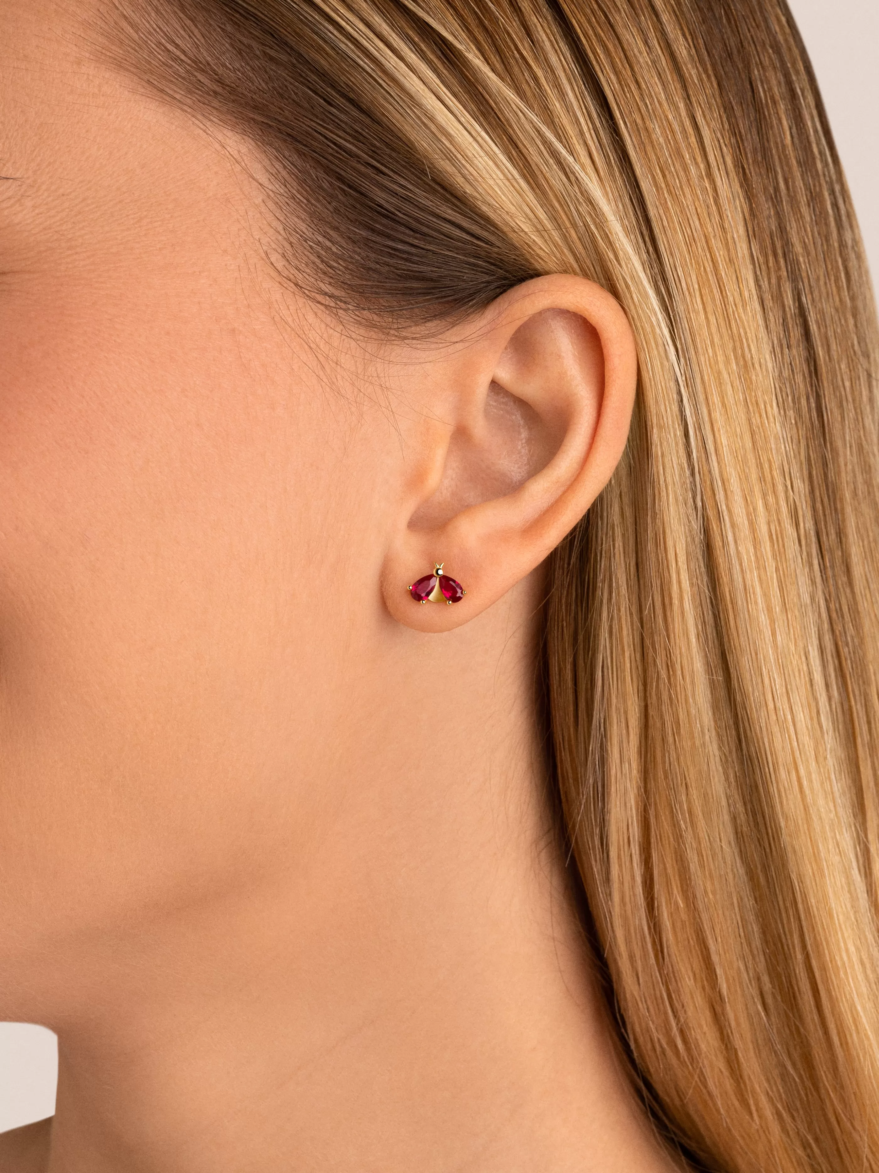 SINGULARU Pendiente Suelto Bug Ladybug Plata Bano Oro- Pendientes Sueltos