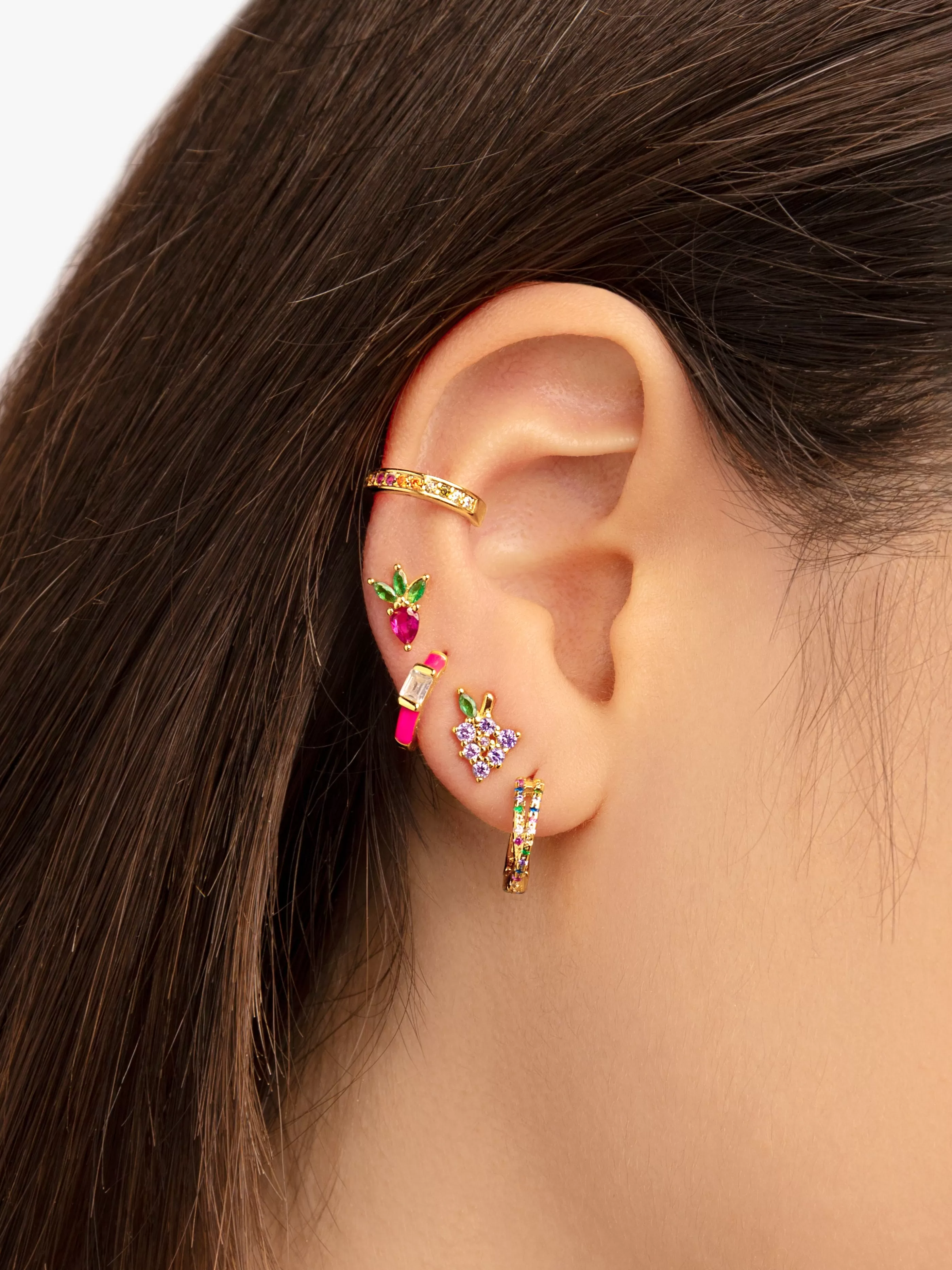 SINGULARU Pendiente Suelto Ear Cuff Cleo Colors Plata Bano Oro- Pendientes Ear Cuffs
