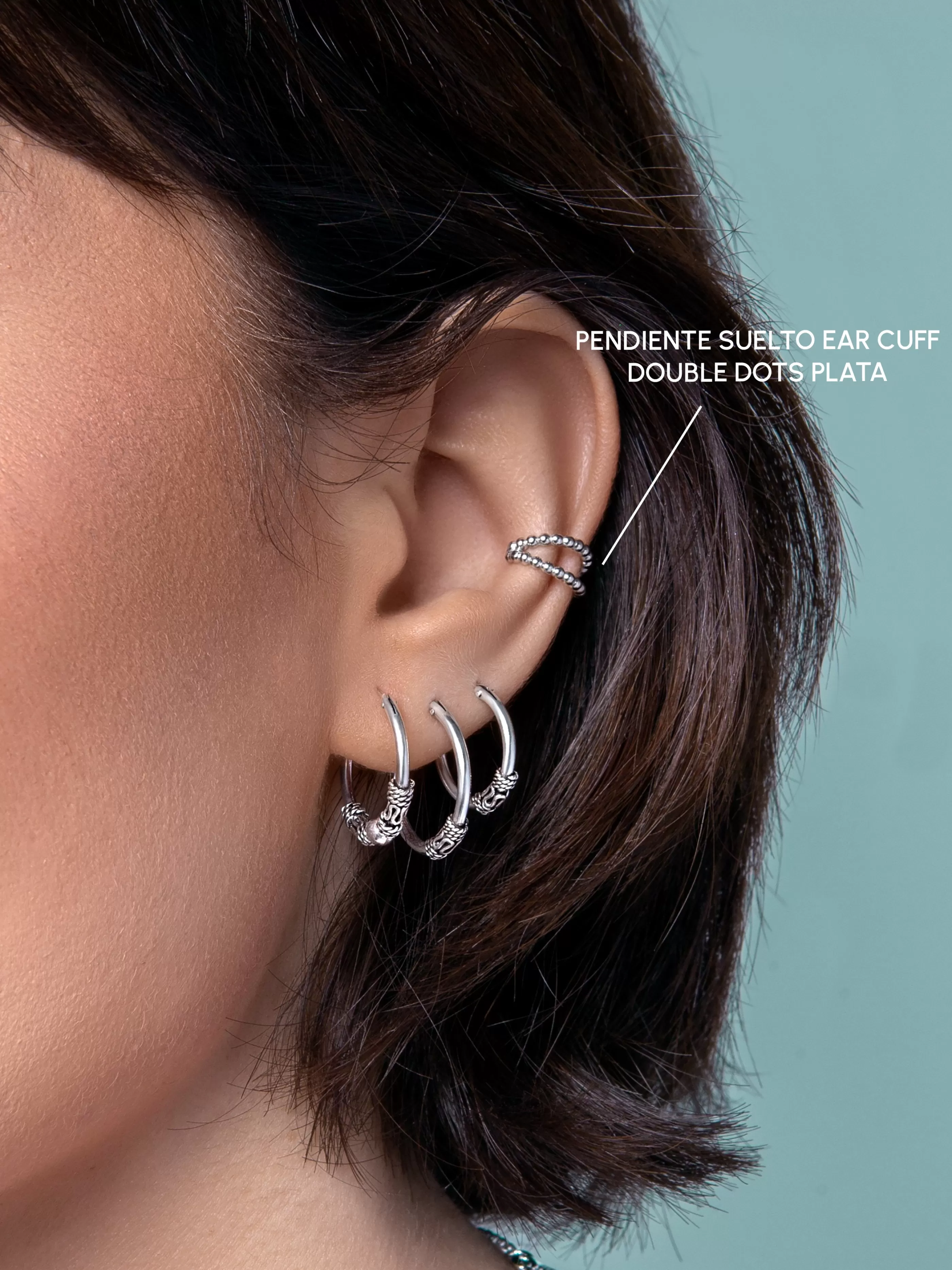 SINGULARU Pendiente Suelto Ear Cuff Double Dots Plata- Pendientes Ear Cuffs