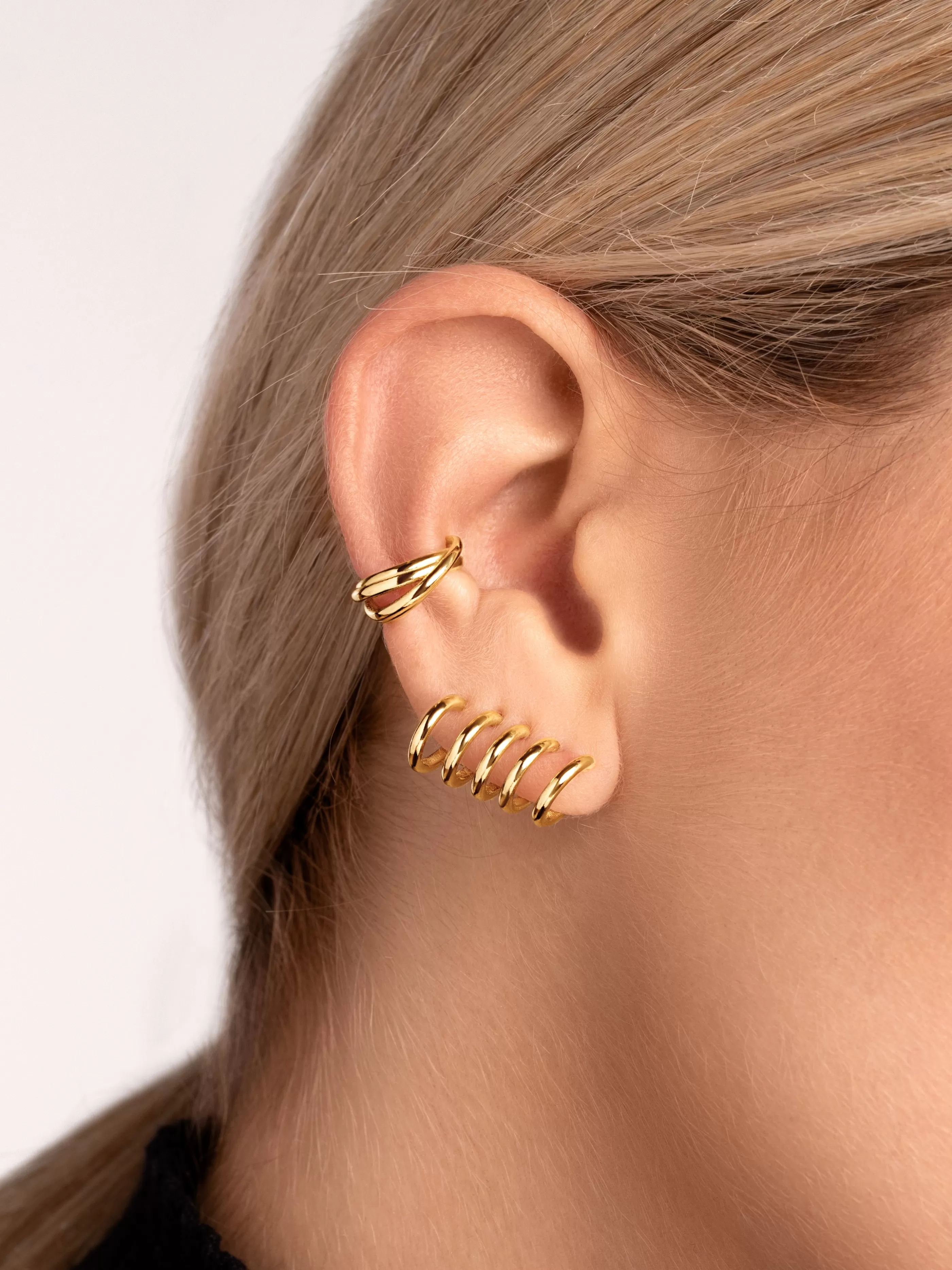 SINGULARU Pendiente Suelto Ear Cuff Double Line Bano Oro- Pendientes Ear Cuffs