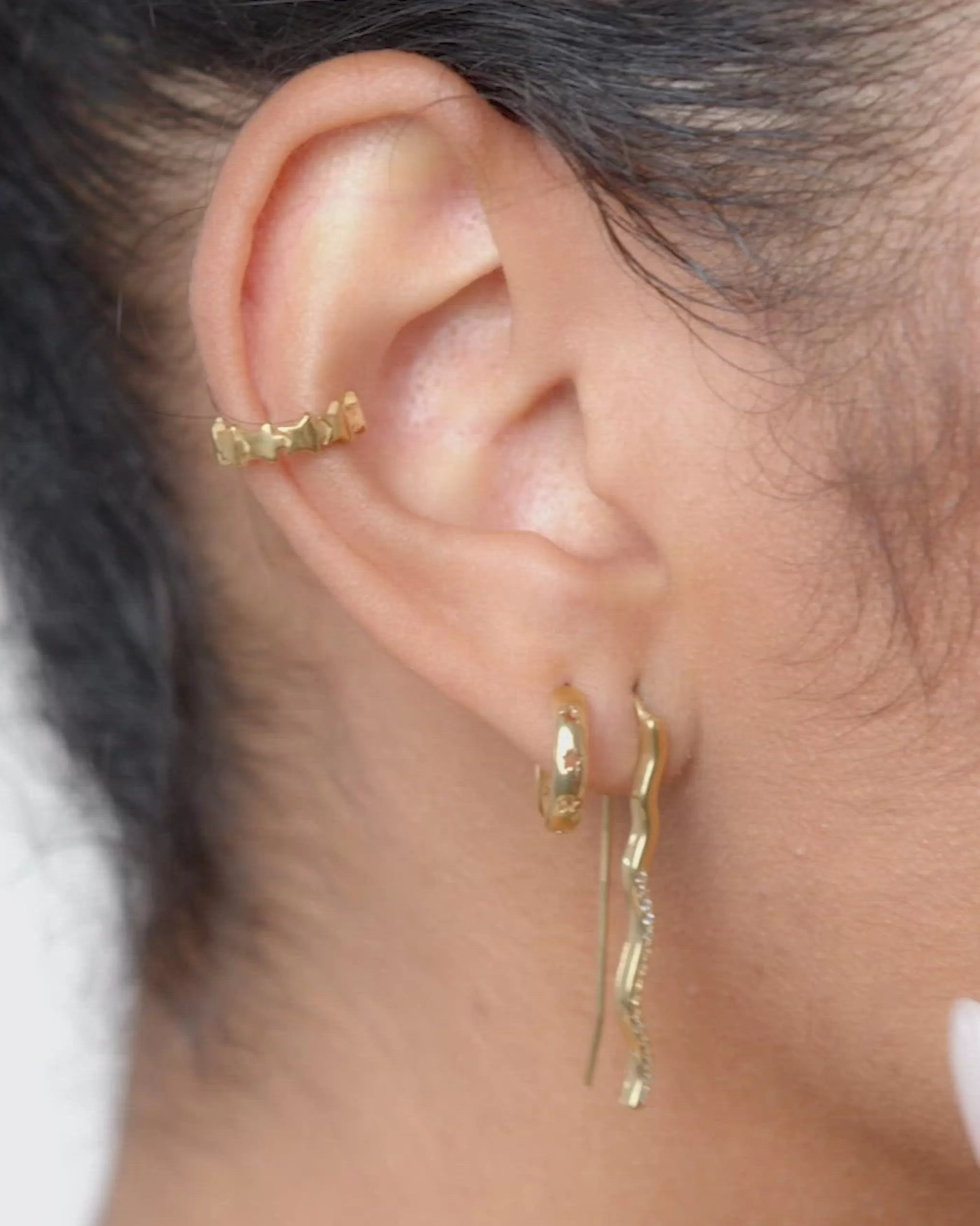 SINGULARU Pendiente Suelto Ear Cuff Mini Stars Plata Bano Oro- Pendientes Ear Cuffs