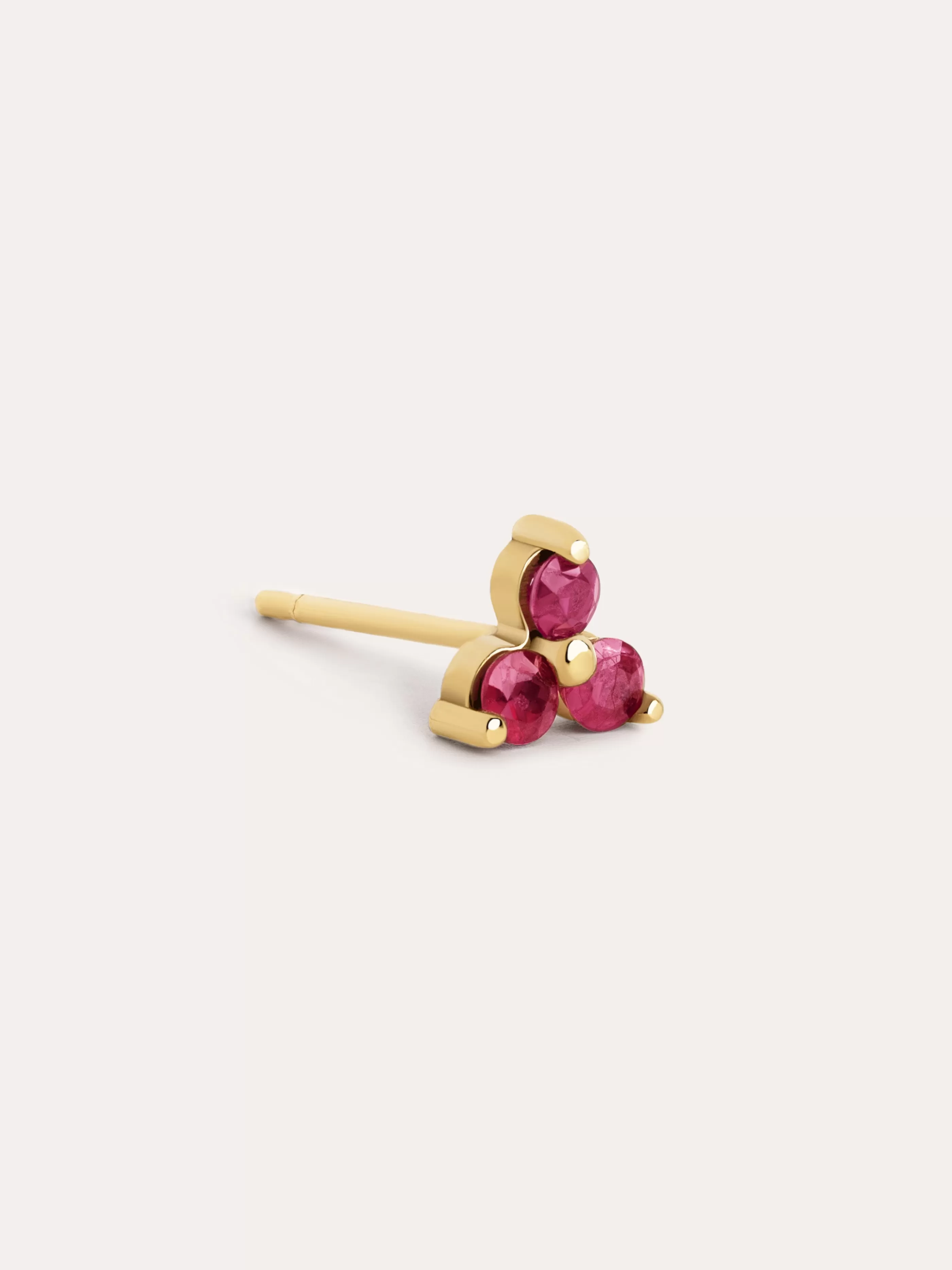 SINGULARU Pendiente Suelto Grace Trebol Oro Amarillo 9Kt Con Rubies- Joyas Oro 9Kt