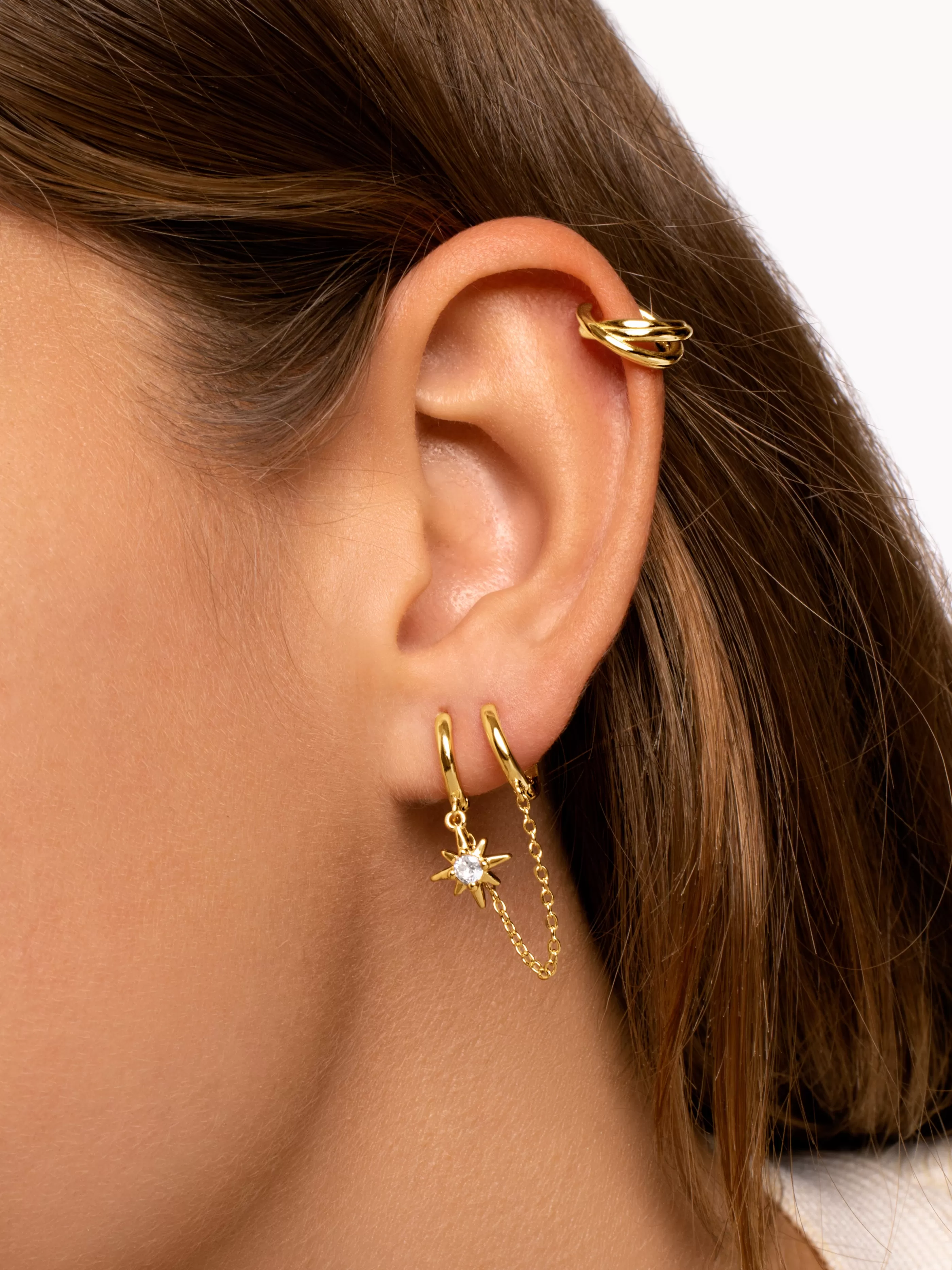 SINGULARU Pendiente Suelto Klein Polar Star Plata Bano Oro- Pendientes Sueltos