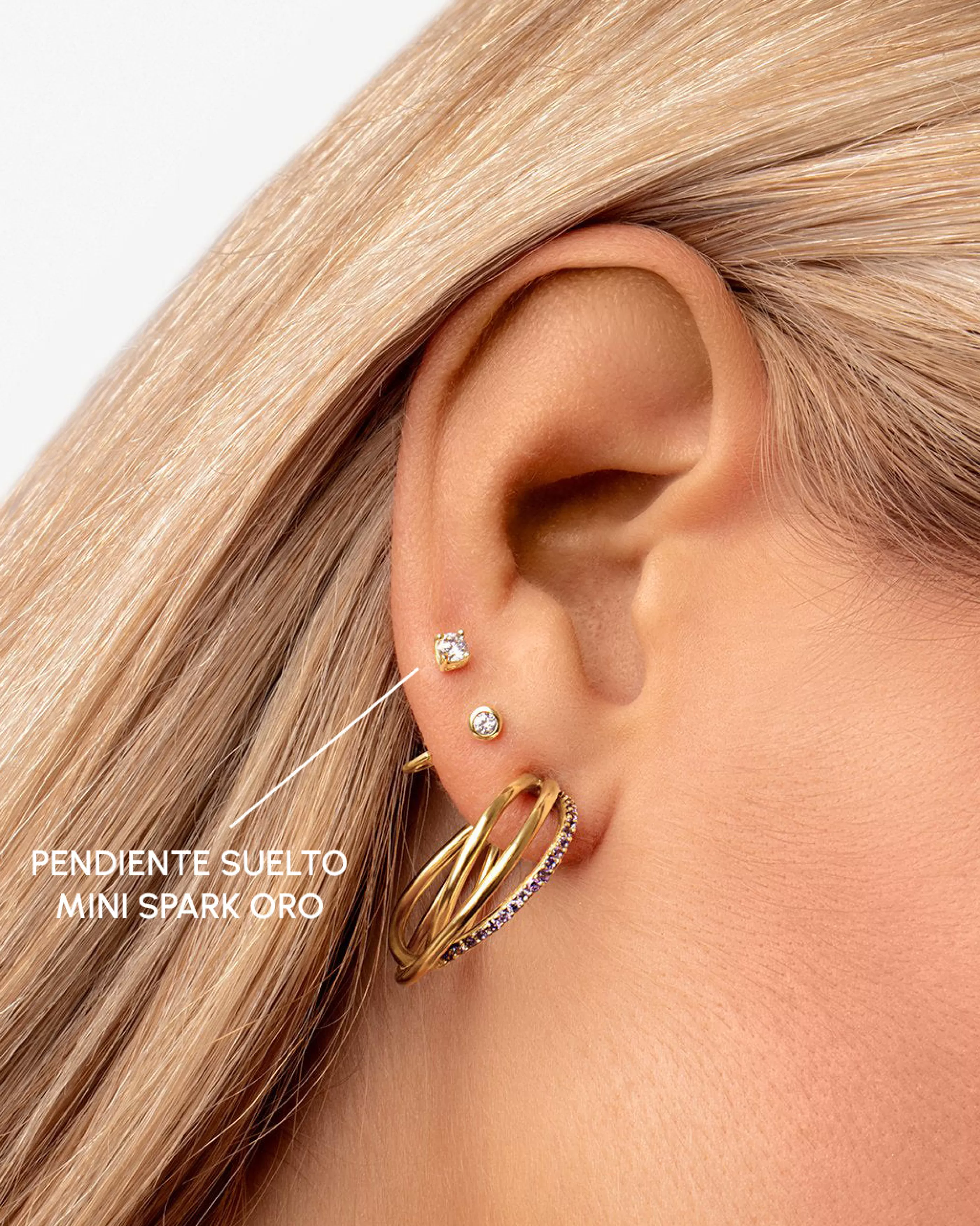 SINGULARU Pendiente Suelto Mini Spark Plata Bano Oro- Pendientes Sueltos
