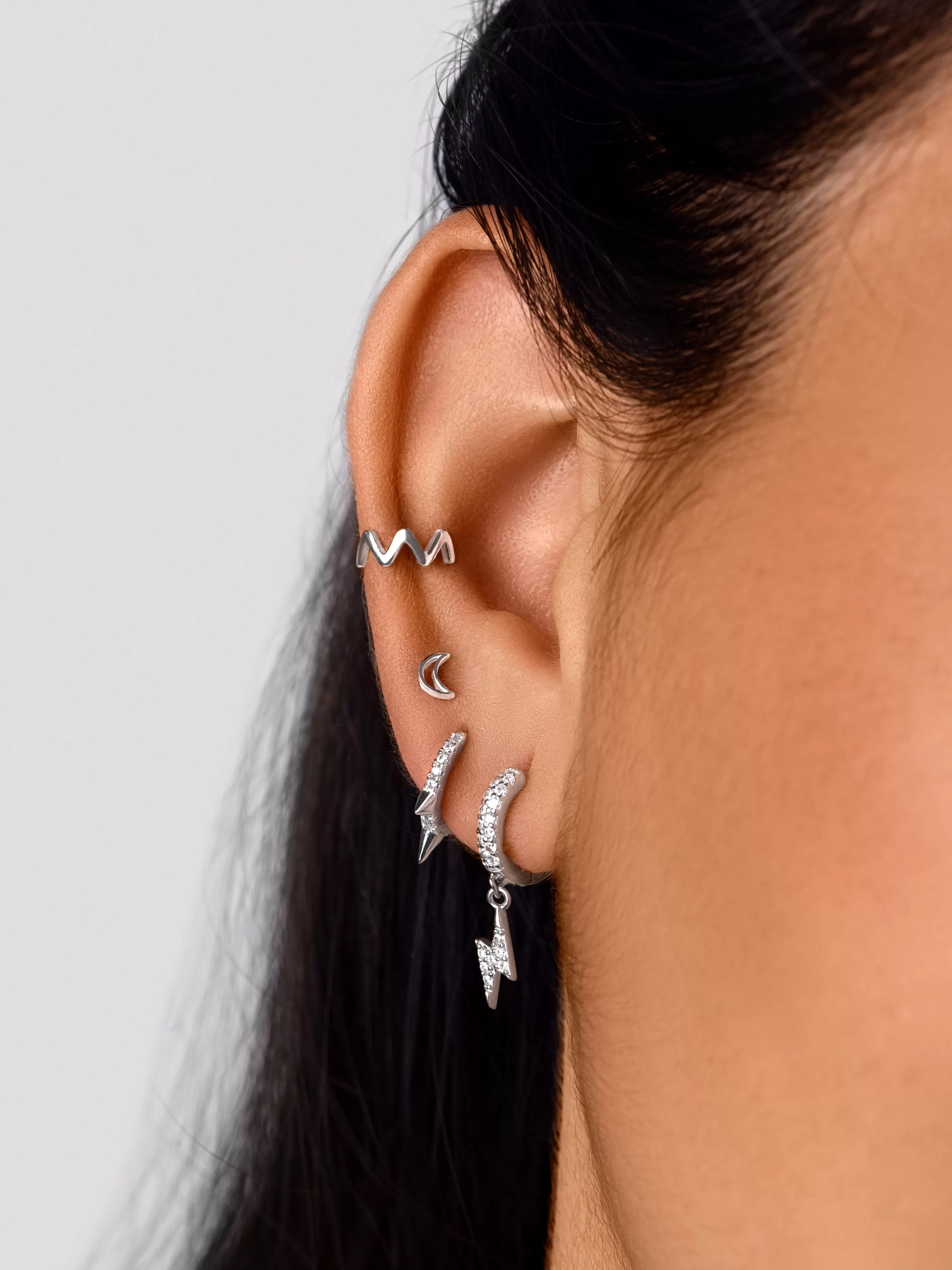 SINGULARU Pendiente Suelto Moon Shape Plata- Pendientes Sueltos