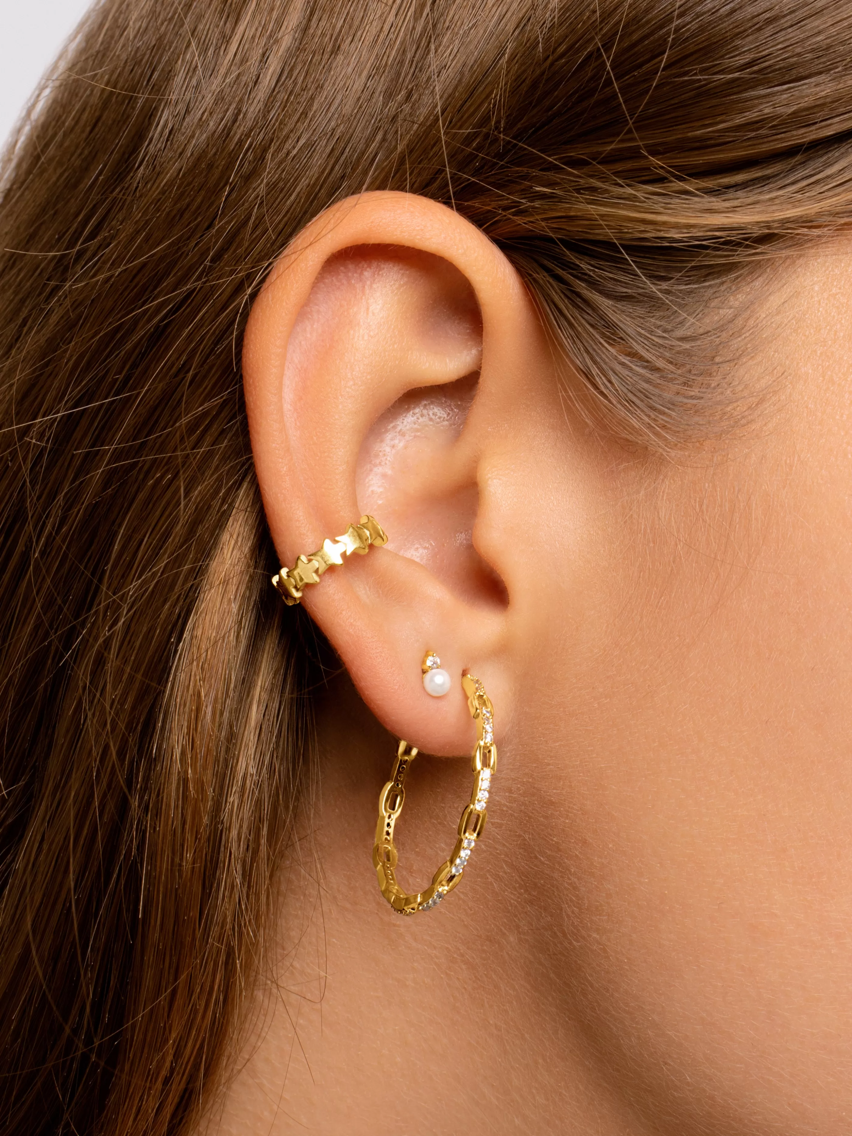 SINGULARU Pendiente Suelto Pearl Spark Plata Bano Oro- Pendientes Sueltos