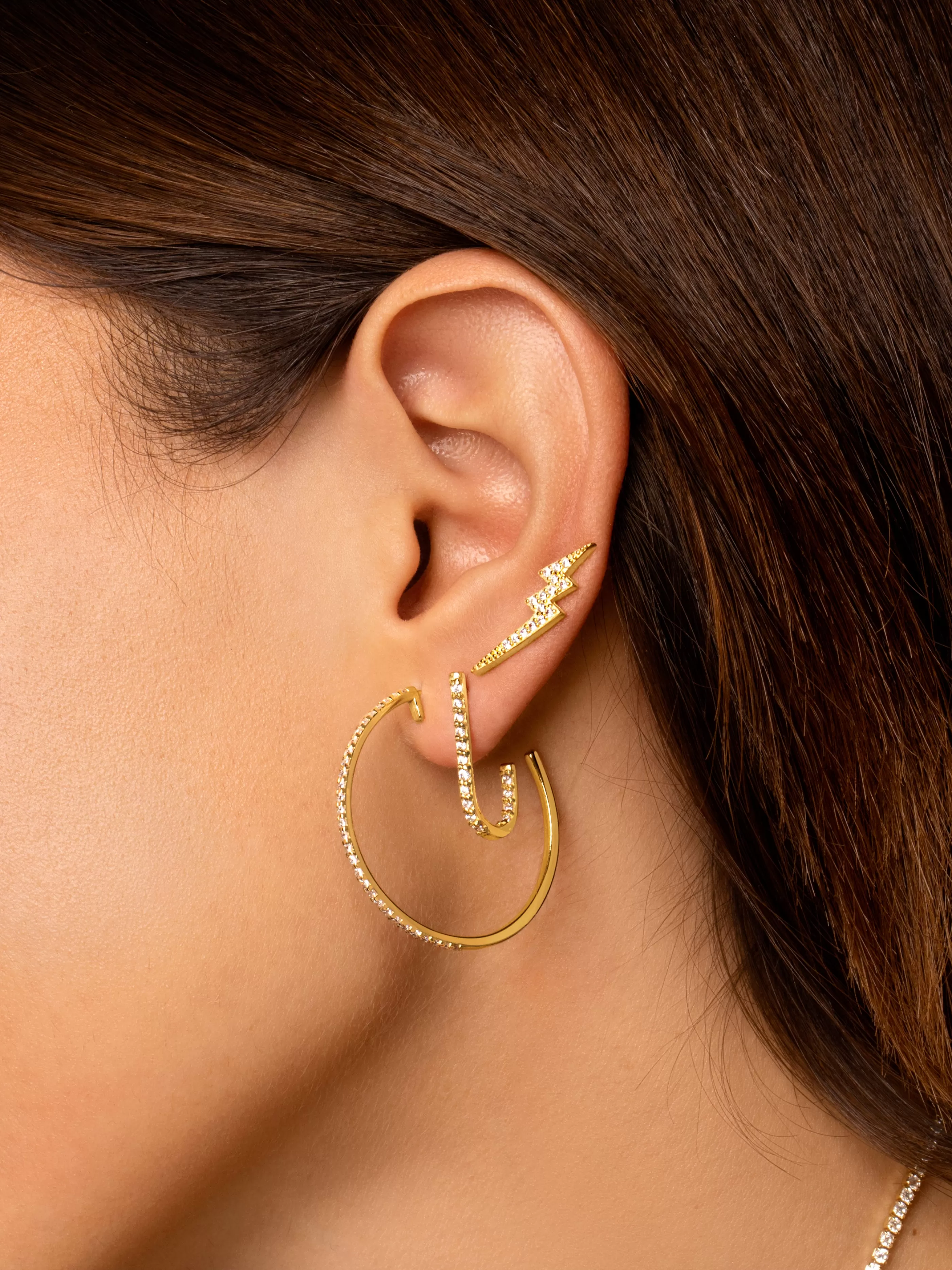 SINGULARU Pendiente Suelto Rayo Climber Plata Bano Oro- Pendientes Trepadores