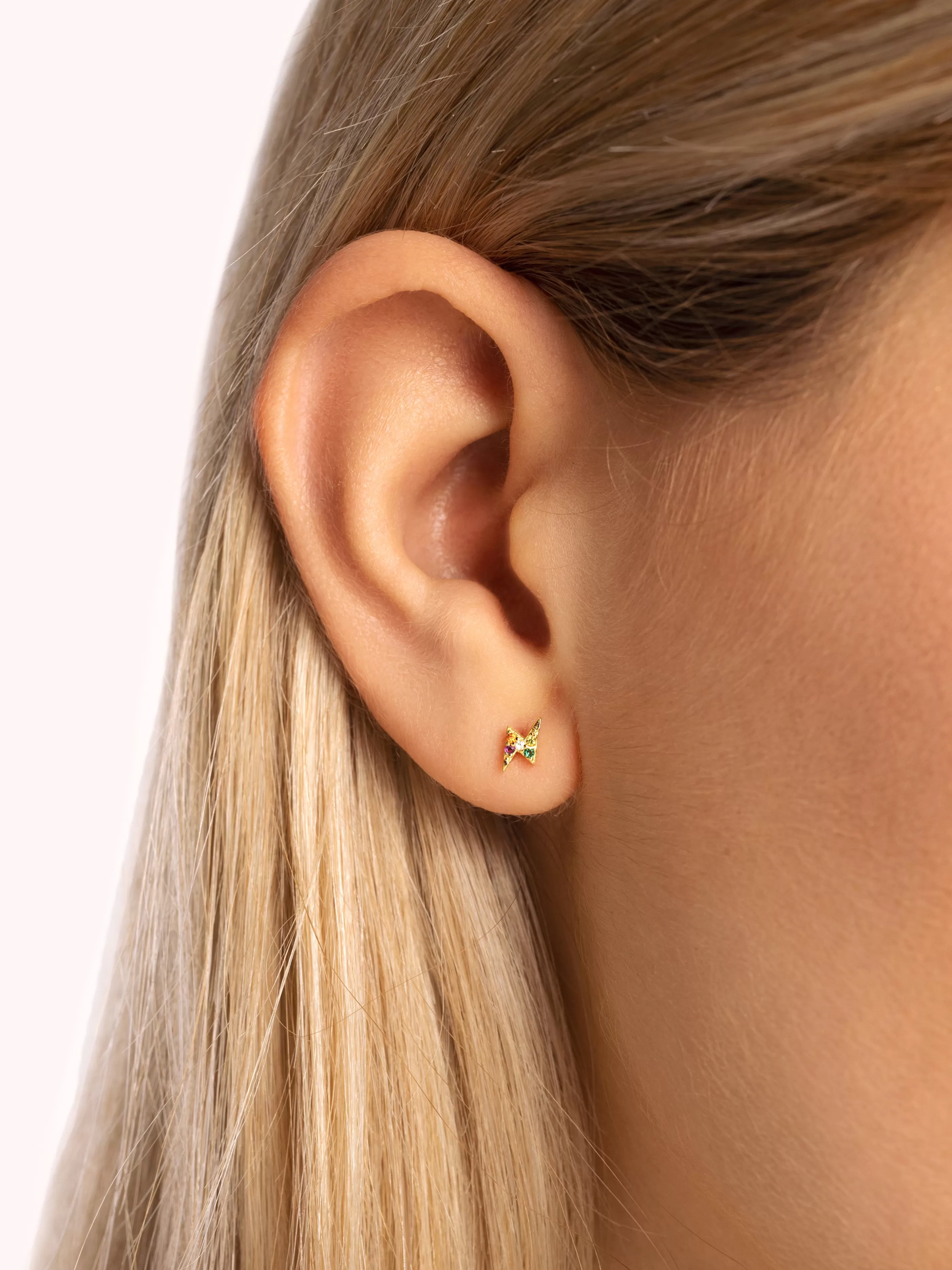 SINGULARU Pendiente Suelto Rayo Colors Plata Bano Oro- Pendientes Sueltos