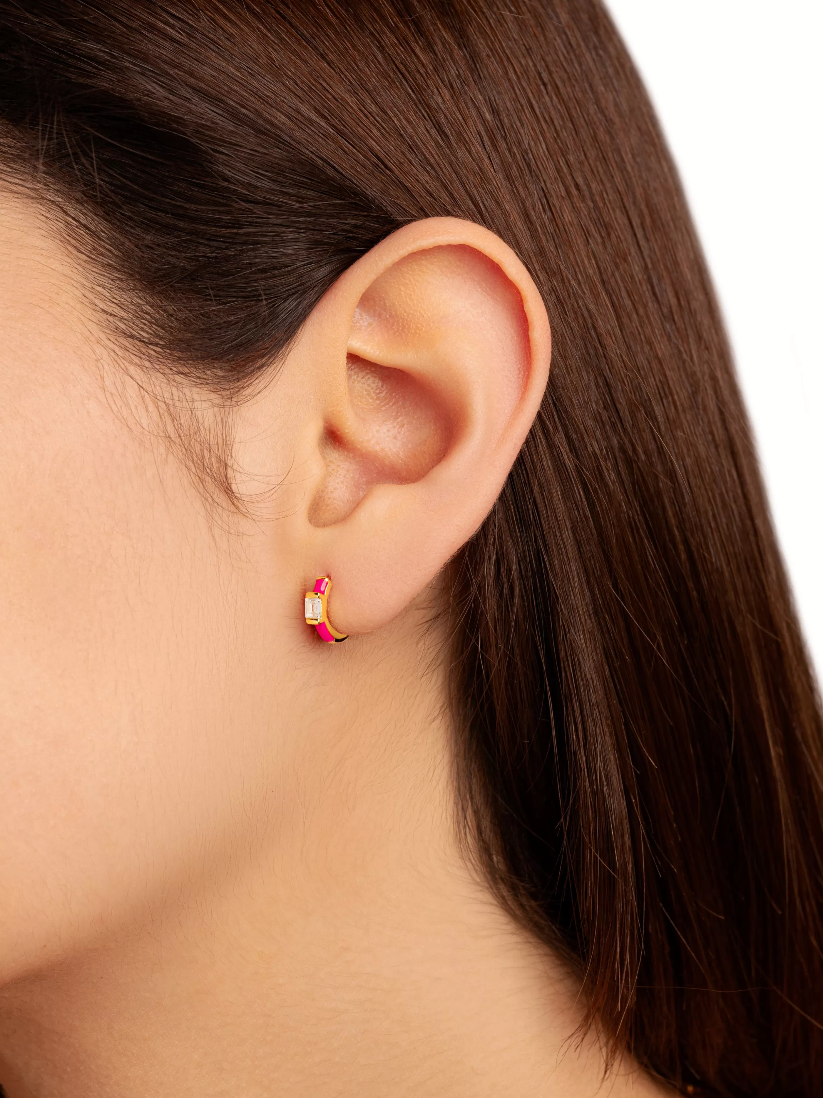 SINGULARU Pendiente Suelto Sia Fucsia Enamel Plata Bano Oro- Pendientes Sueltos