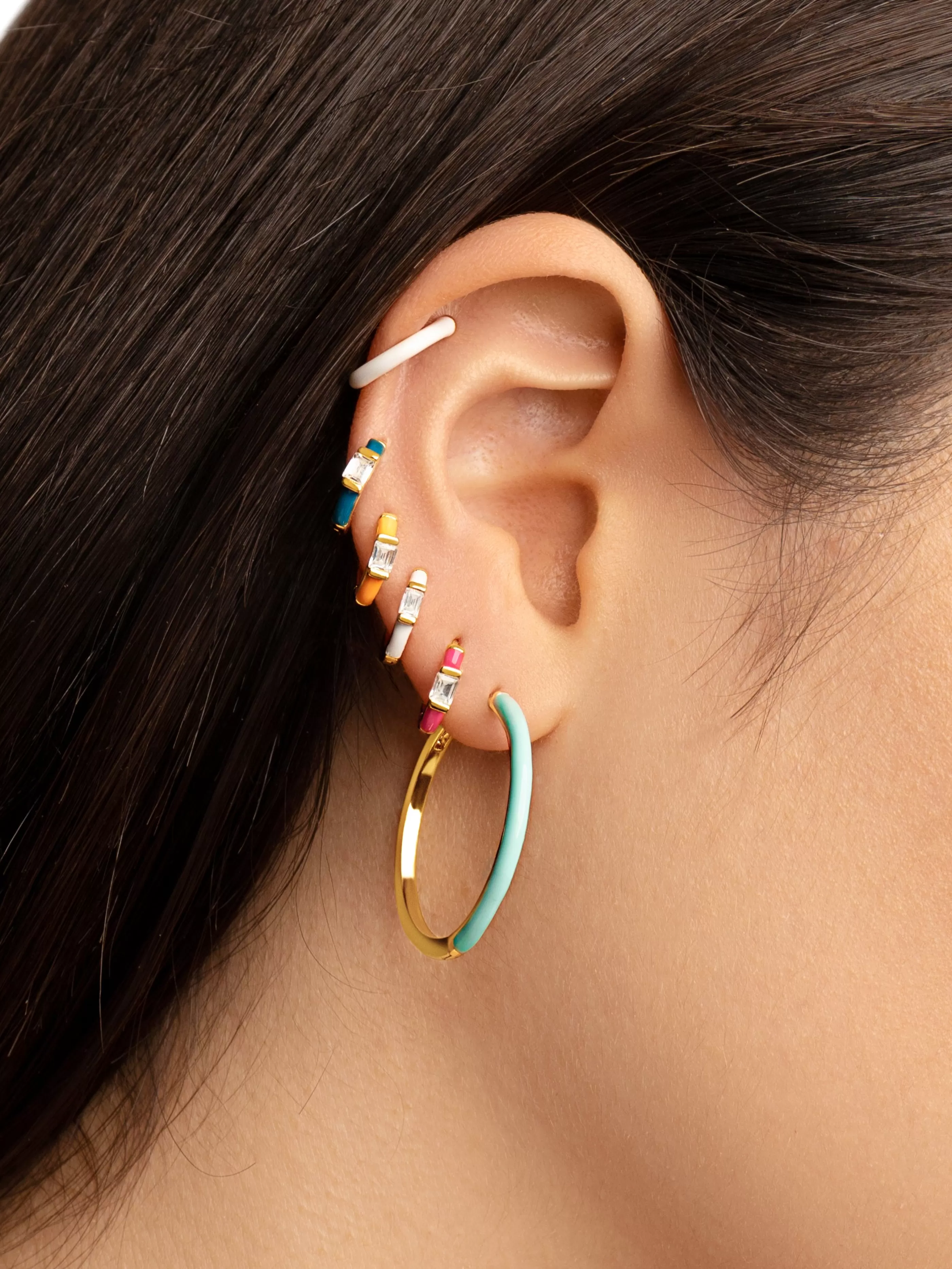 SINGULARU Pendiente Suelto Sia Navy Enamel Plata Bano Oro- Pendientes De Colores
