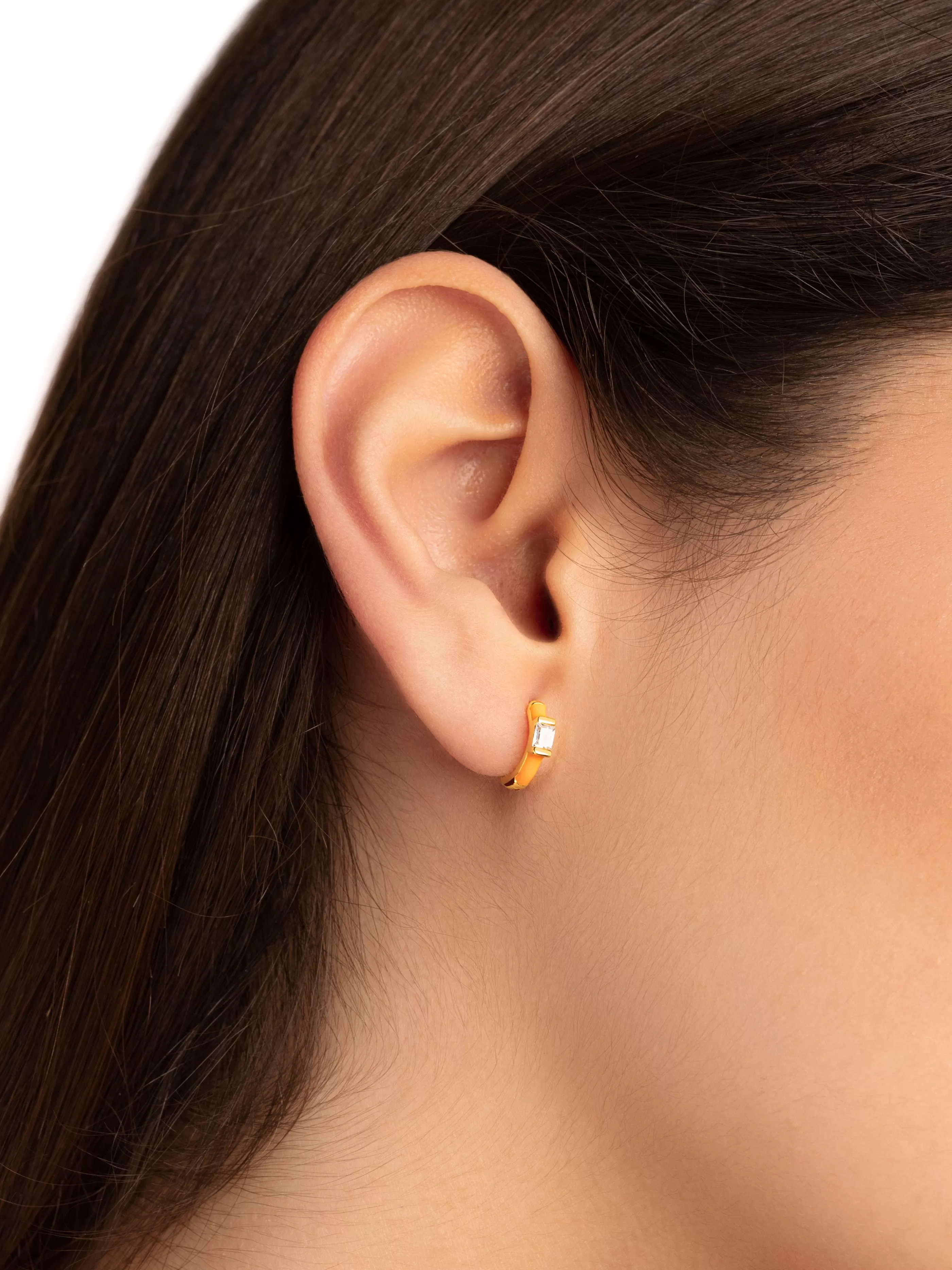 SINGULARU Pendiente Suelto Sia Orange Enamel Plata Bano Oro- Pendientes De Colores