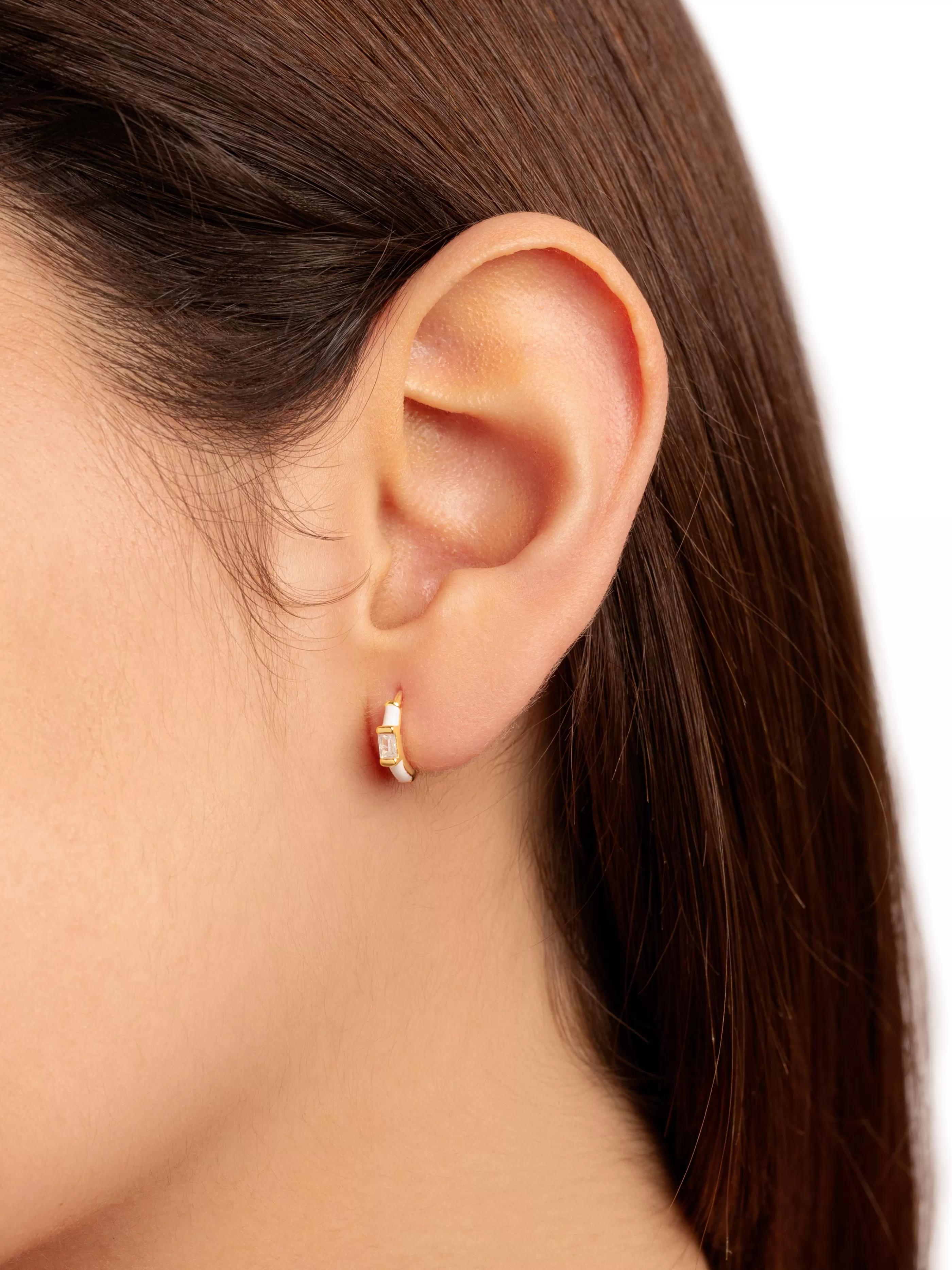 SINGULARU Pendiente Suelto Sia White Enamel Plata Bano Oro- Pendientes De Colores