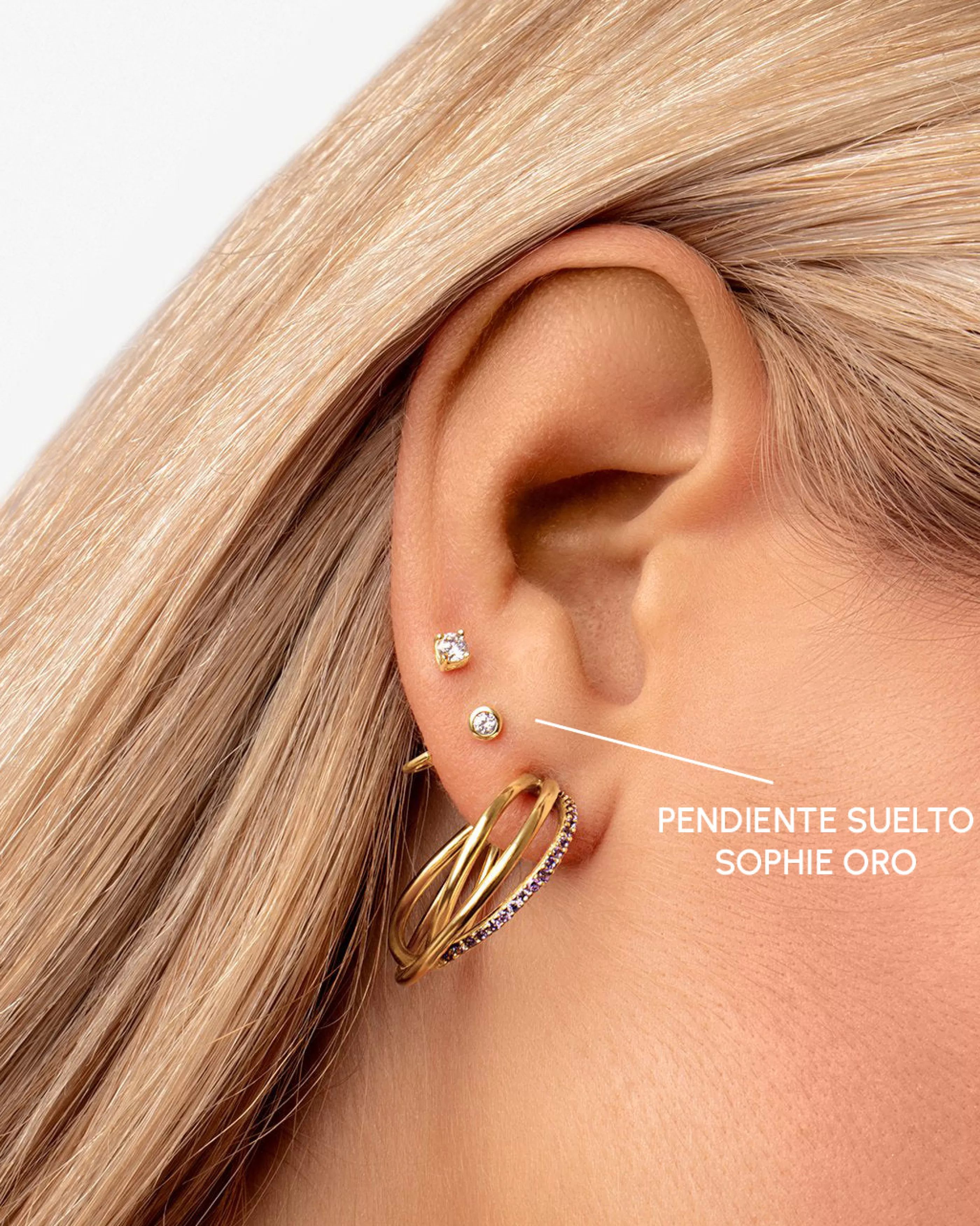 SINGULARU Pendiente Suelto Sophie Plata Bano Oro- Pendientes Sueltos