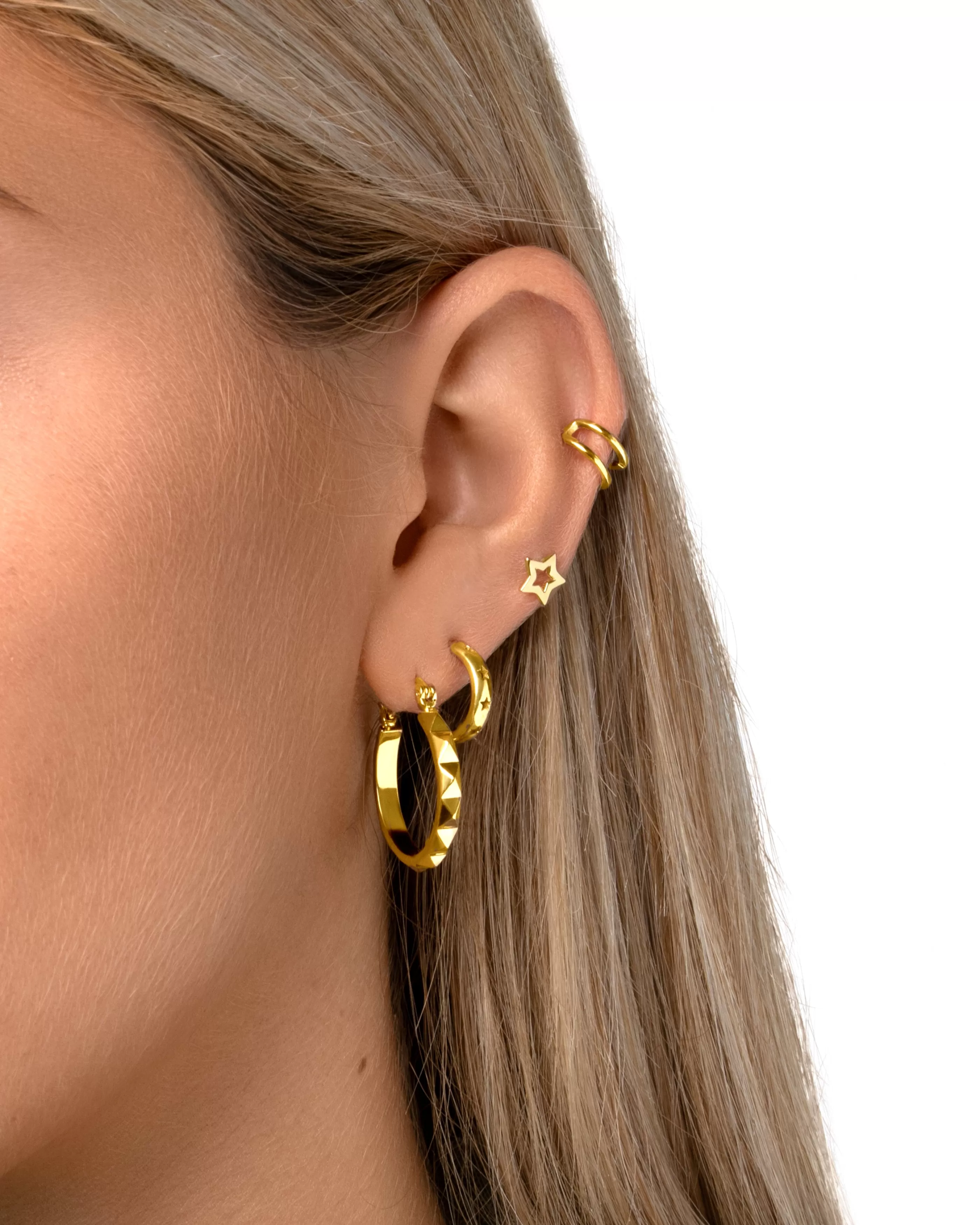 SINGULARU Pendiente Suelto Star Shape Plata Bano Oro- Pendientes De Rosca