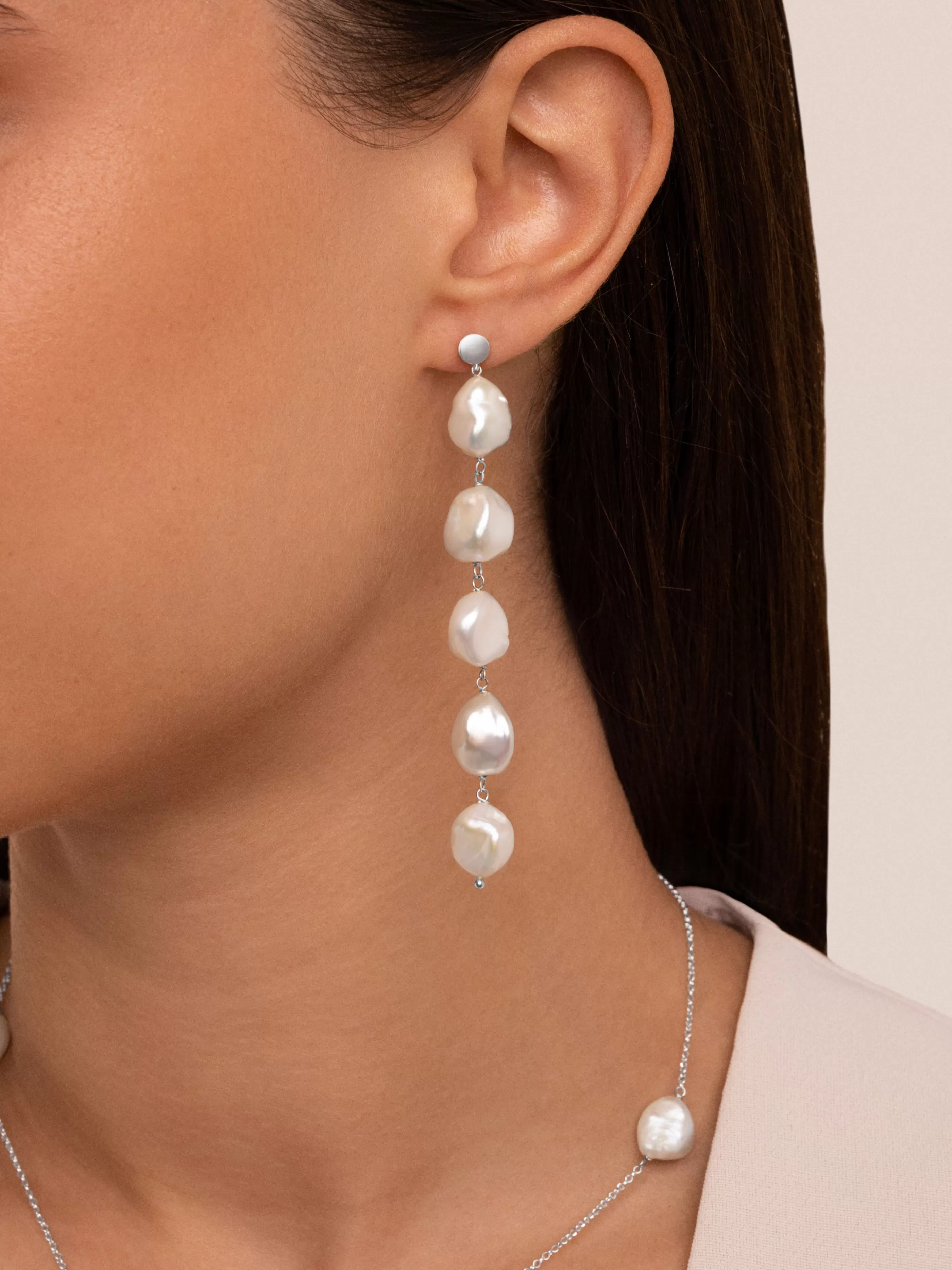 SINGULARU Pendientes 5 Bean Pearls Plata- Pendientes De Fiesta