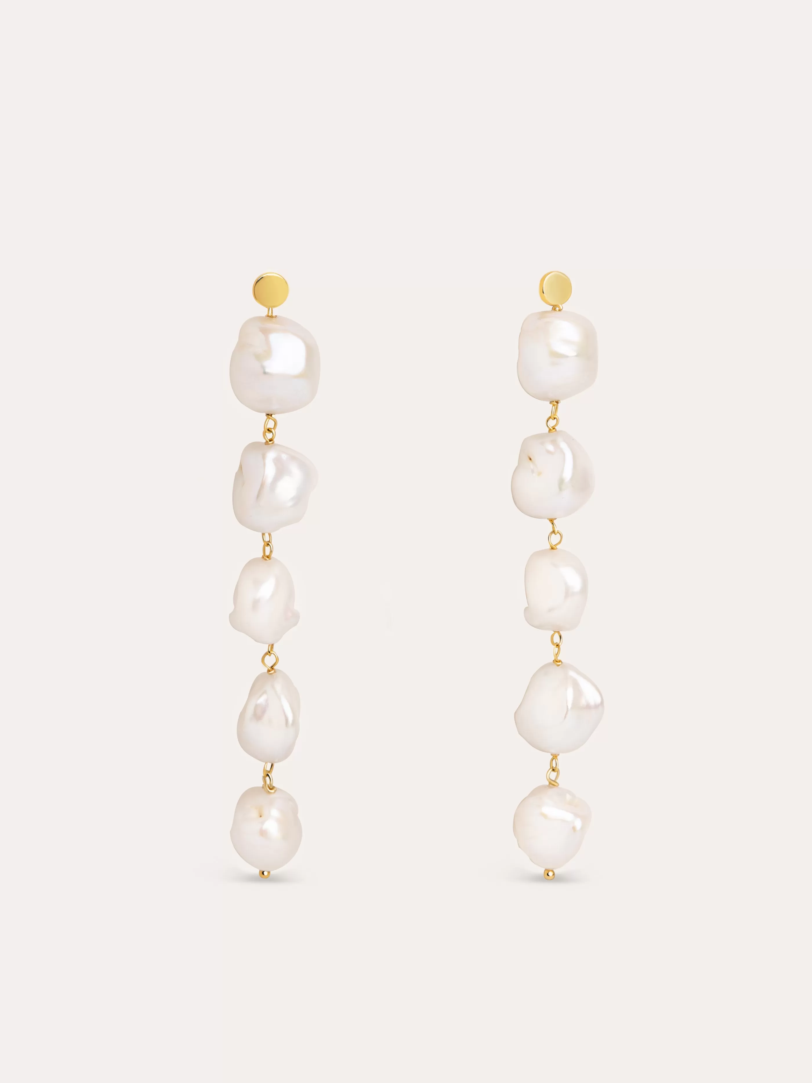 SINGULARU Pendientes 5 Bean Pearls Plata Bano Oro- Pendientes De Fiesta
