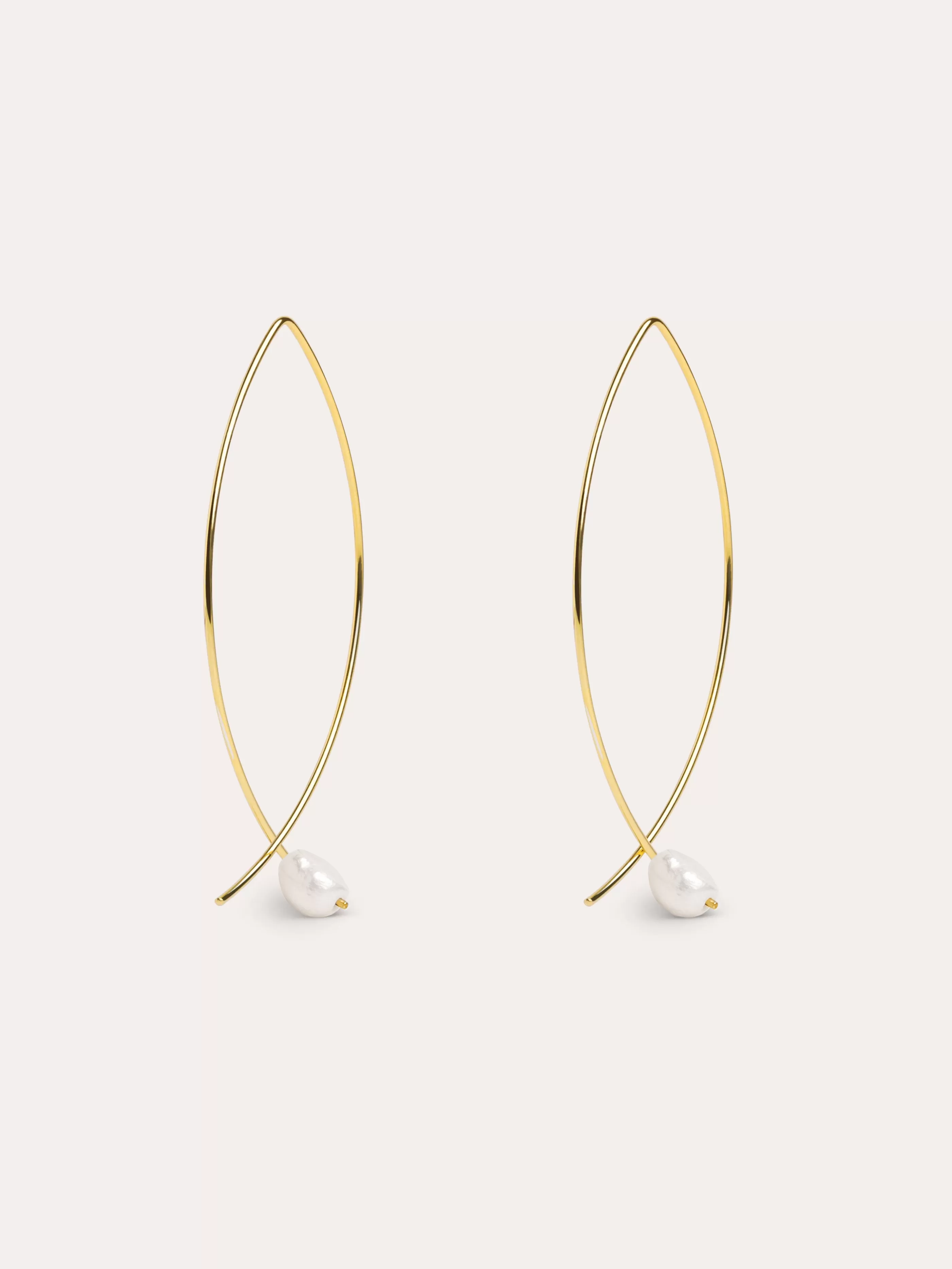 SINGULARU Pendientes Arch Bean Pearl Plata Bano Oro- Pendientes De Fiesta