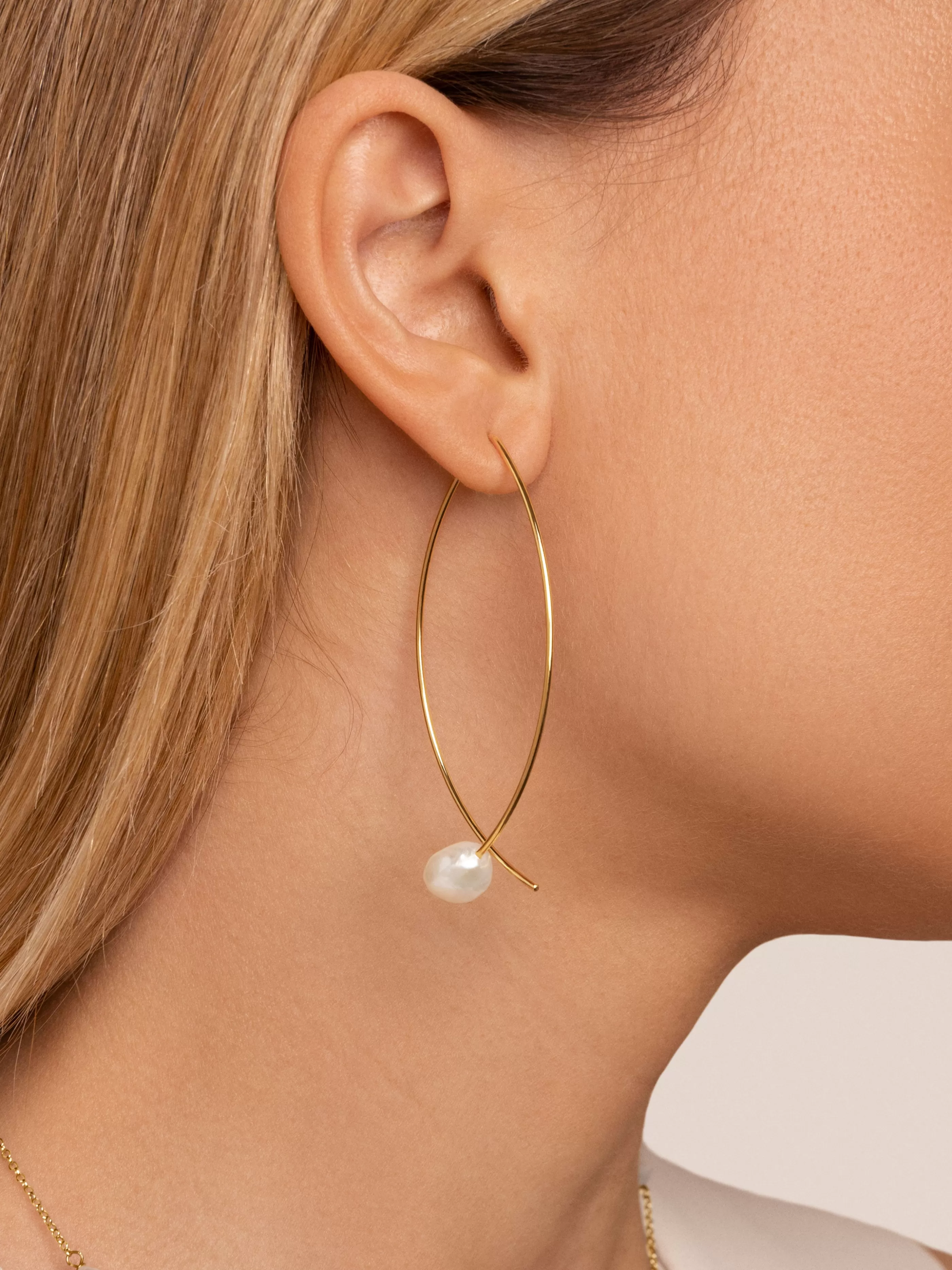 SINGULARU Pendientes Arch Bean Pearl Plata Bano Oro- Pendientes De Fiesta