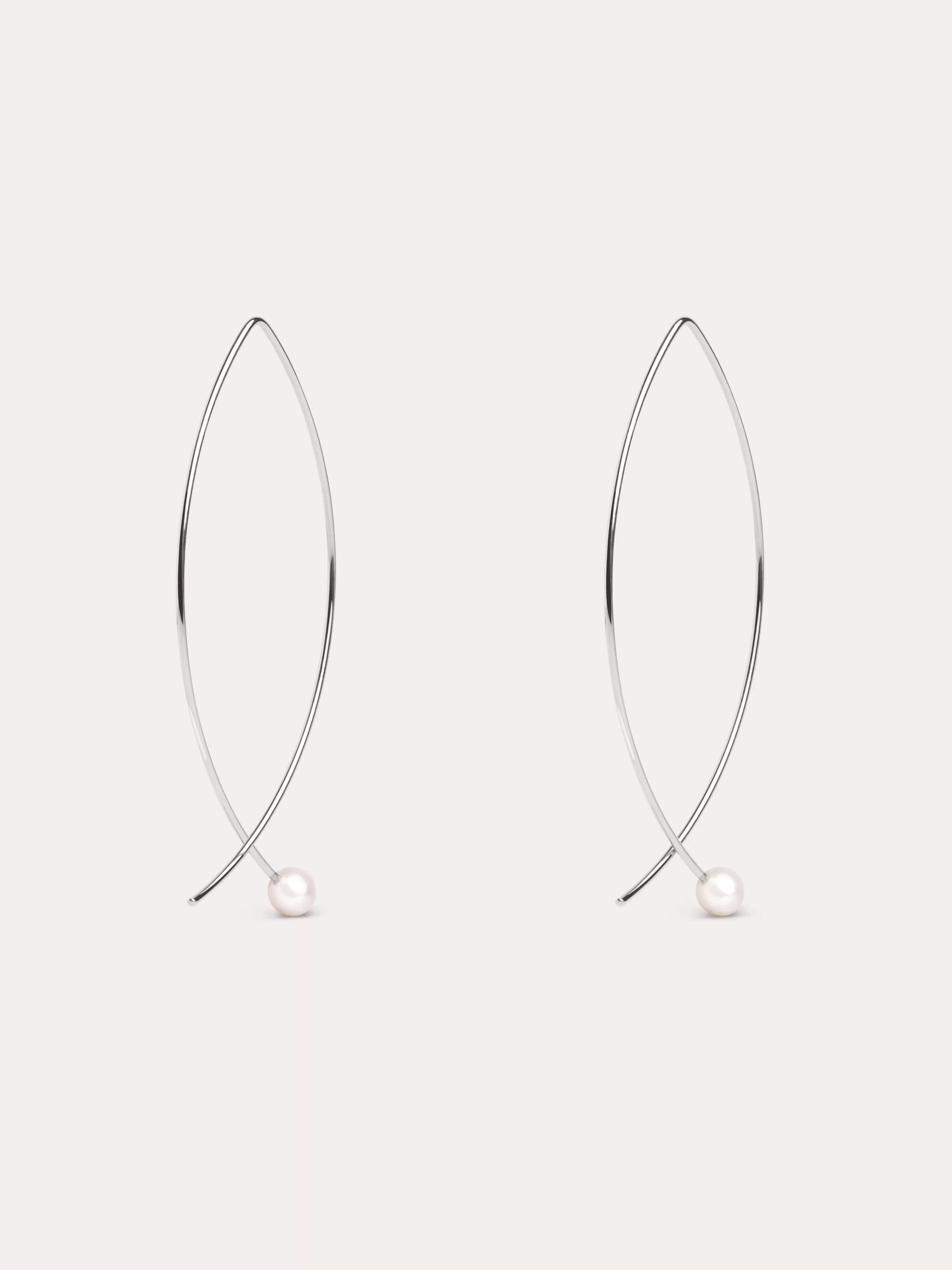 SINGULARU Pendientes Arch Pearl Plata- Pendientes Largos