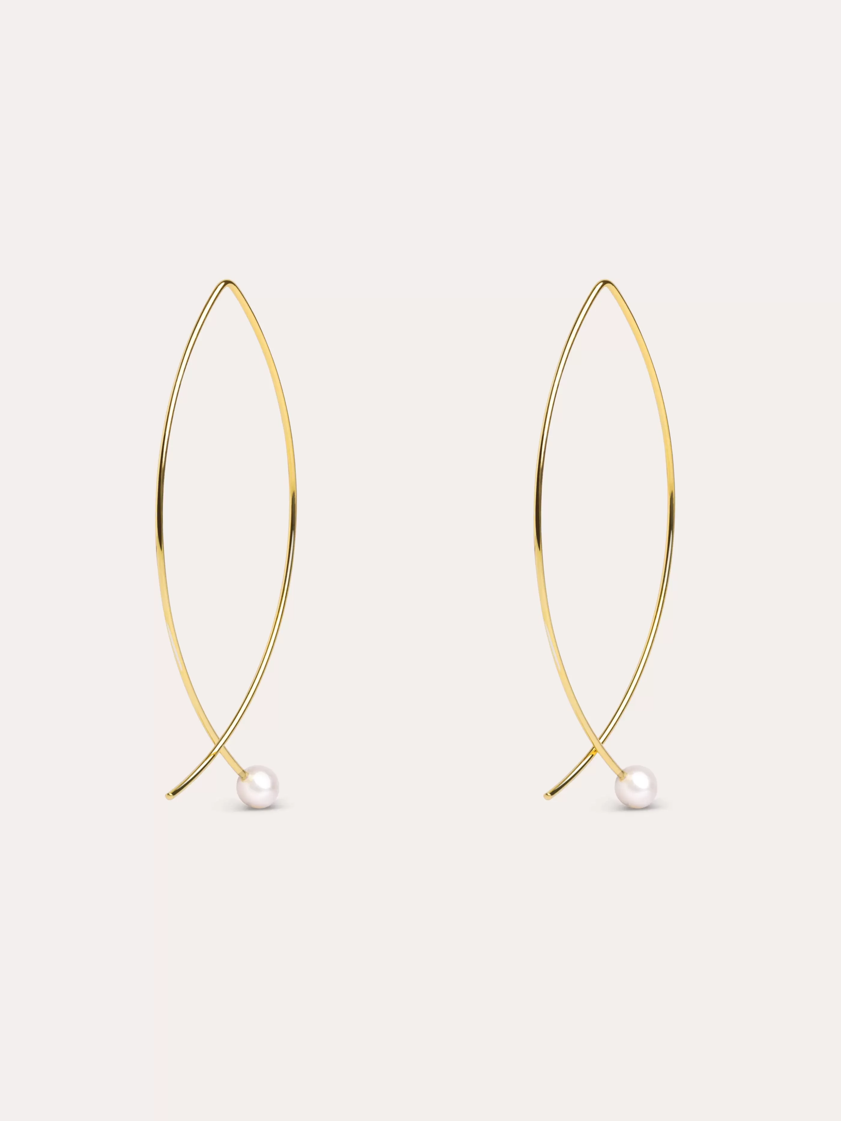 SINGULARU Pendientes Arch Pearl Plata Bano Oro- Pendientes Largos