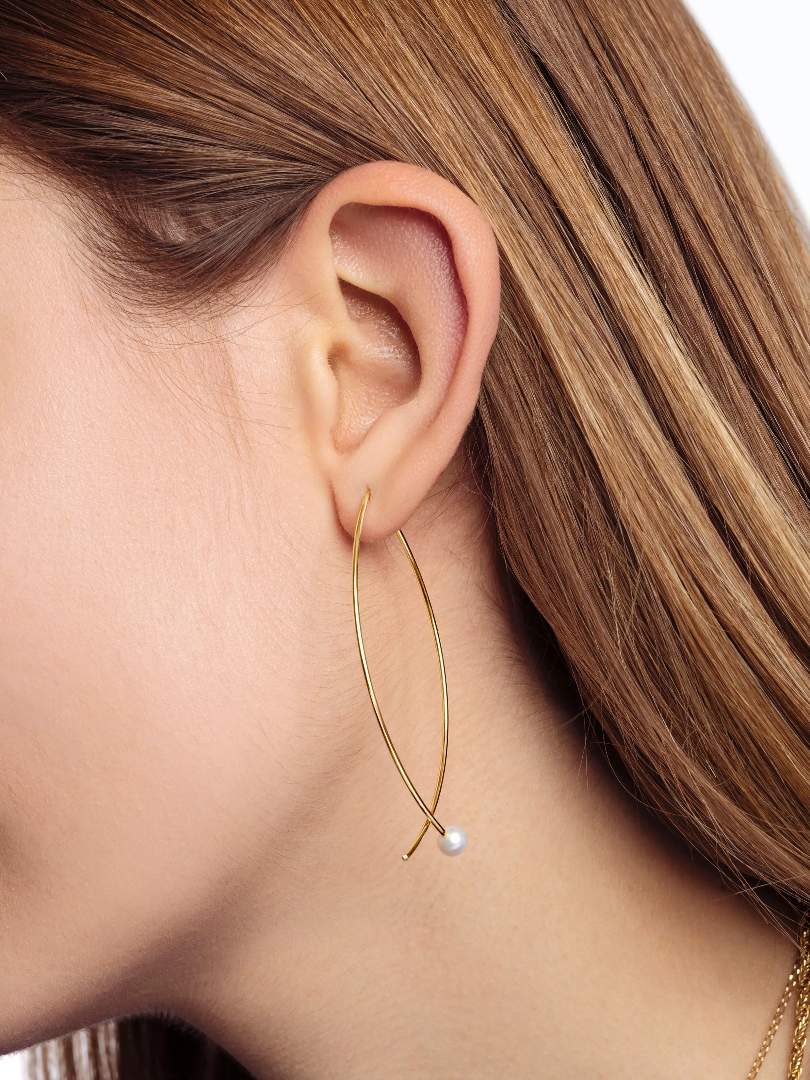 SINGULARU Pendientes Arch Pearl Plata Bano Oro- Pendientes Largos