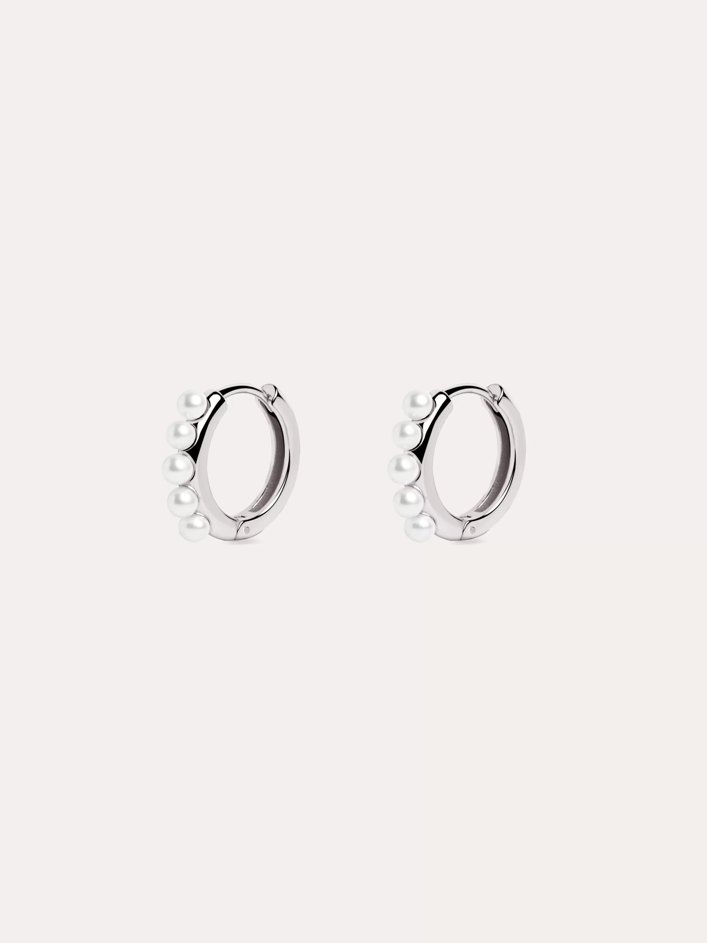 SINGULARU Pendientes Aro 5 Pearls Plata- Pendientes Con Perlas