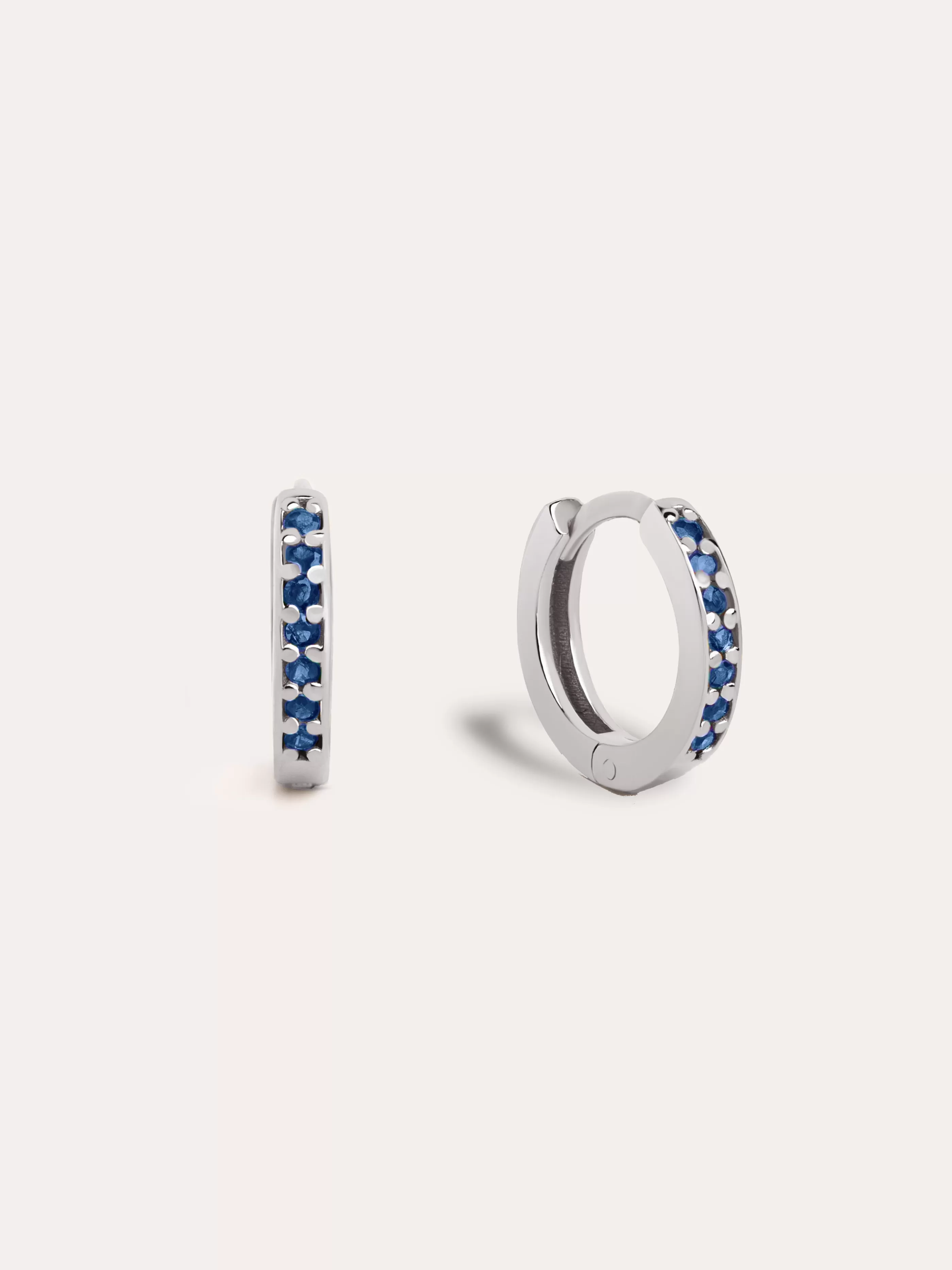 SINGULARU Pendientes Aro Grace Oro Blanco 9Kt Con Zafiros- Joyas Oro 9Kt