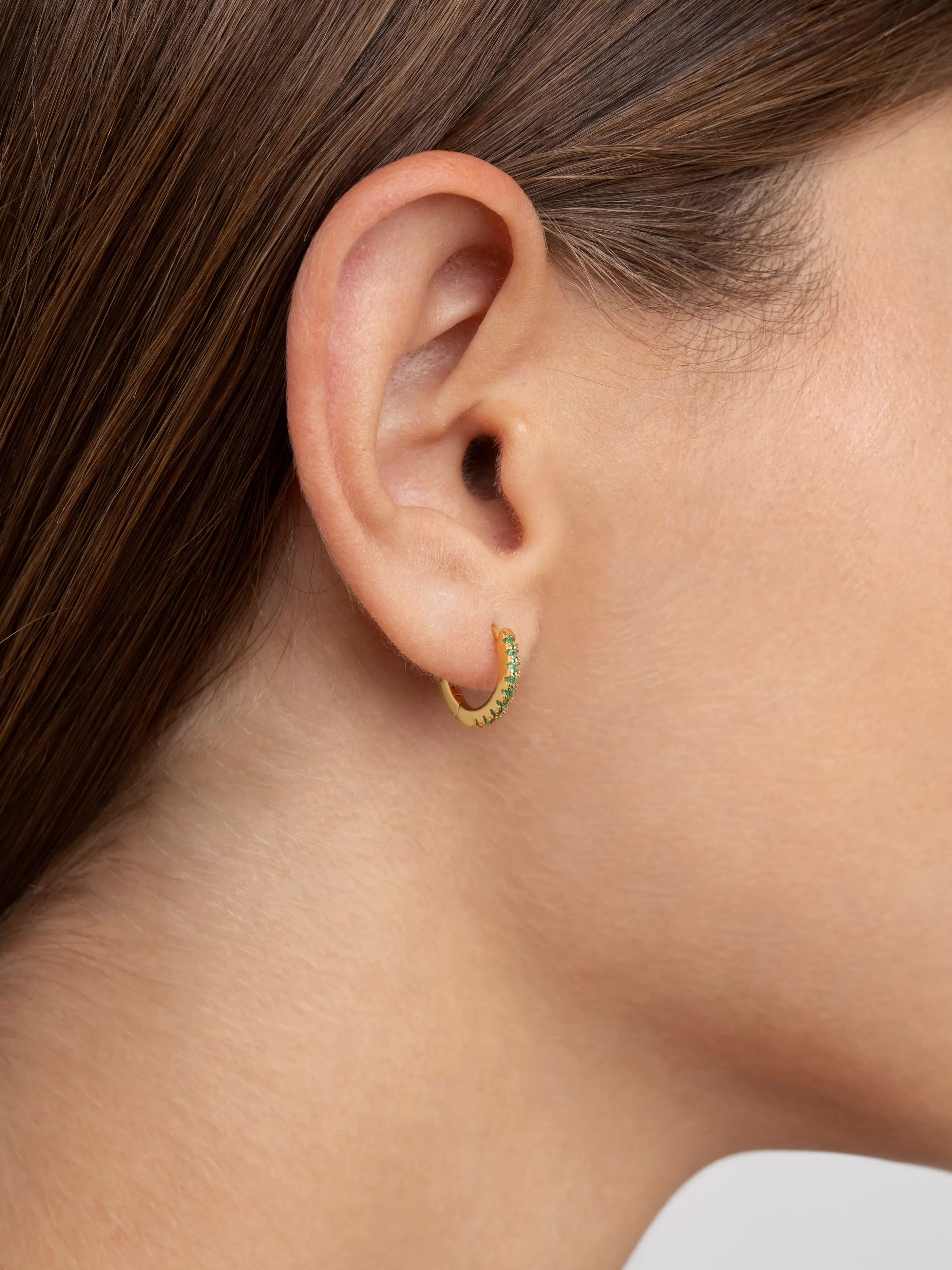 SINGULARU Pendientes Aro Green Plata Bano Oro- Pendientes De Colores