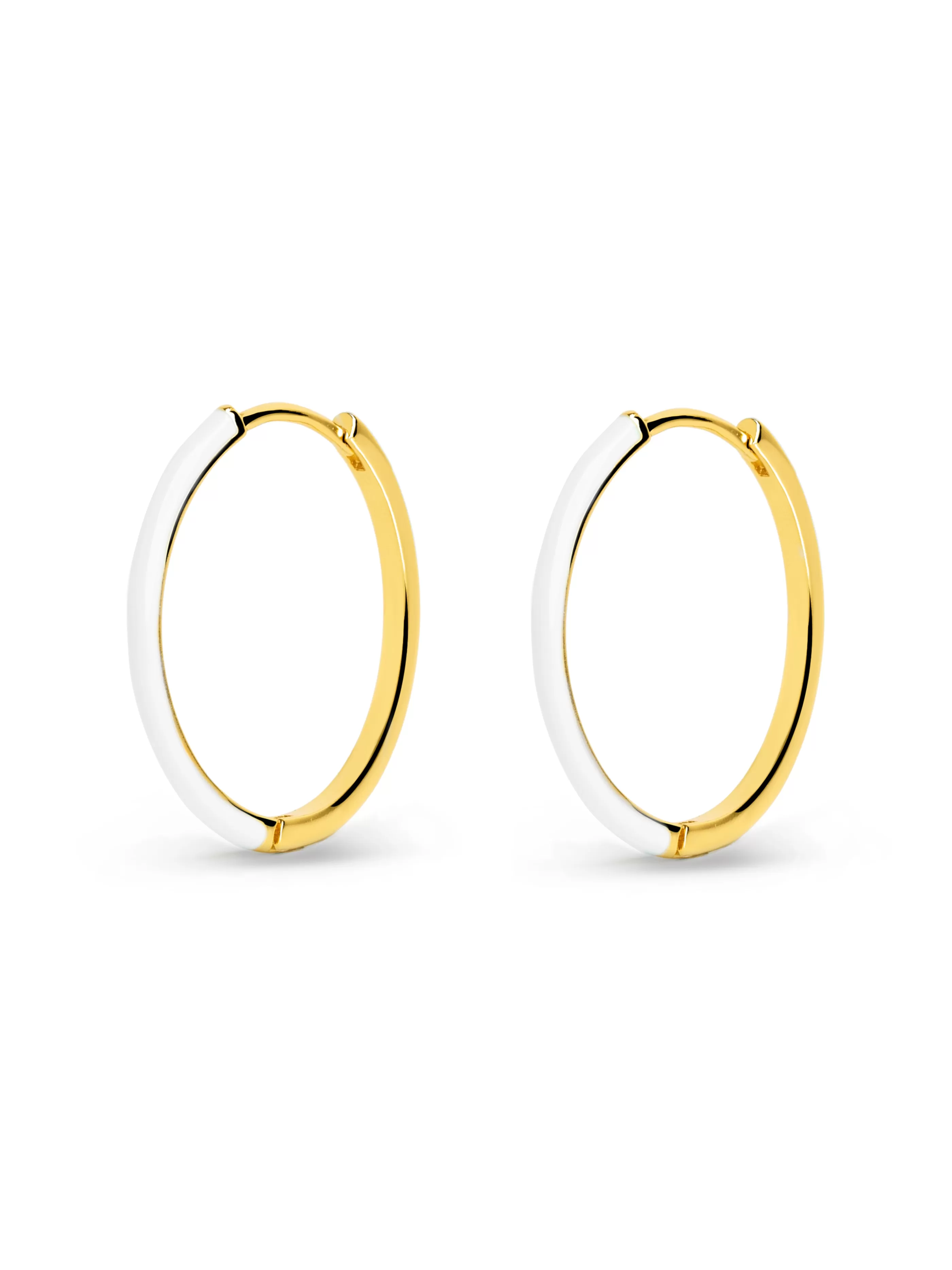 SINGULARU Pendientes Aro L White Enamel Bano Oro- Aros