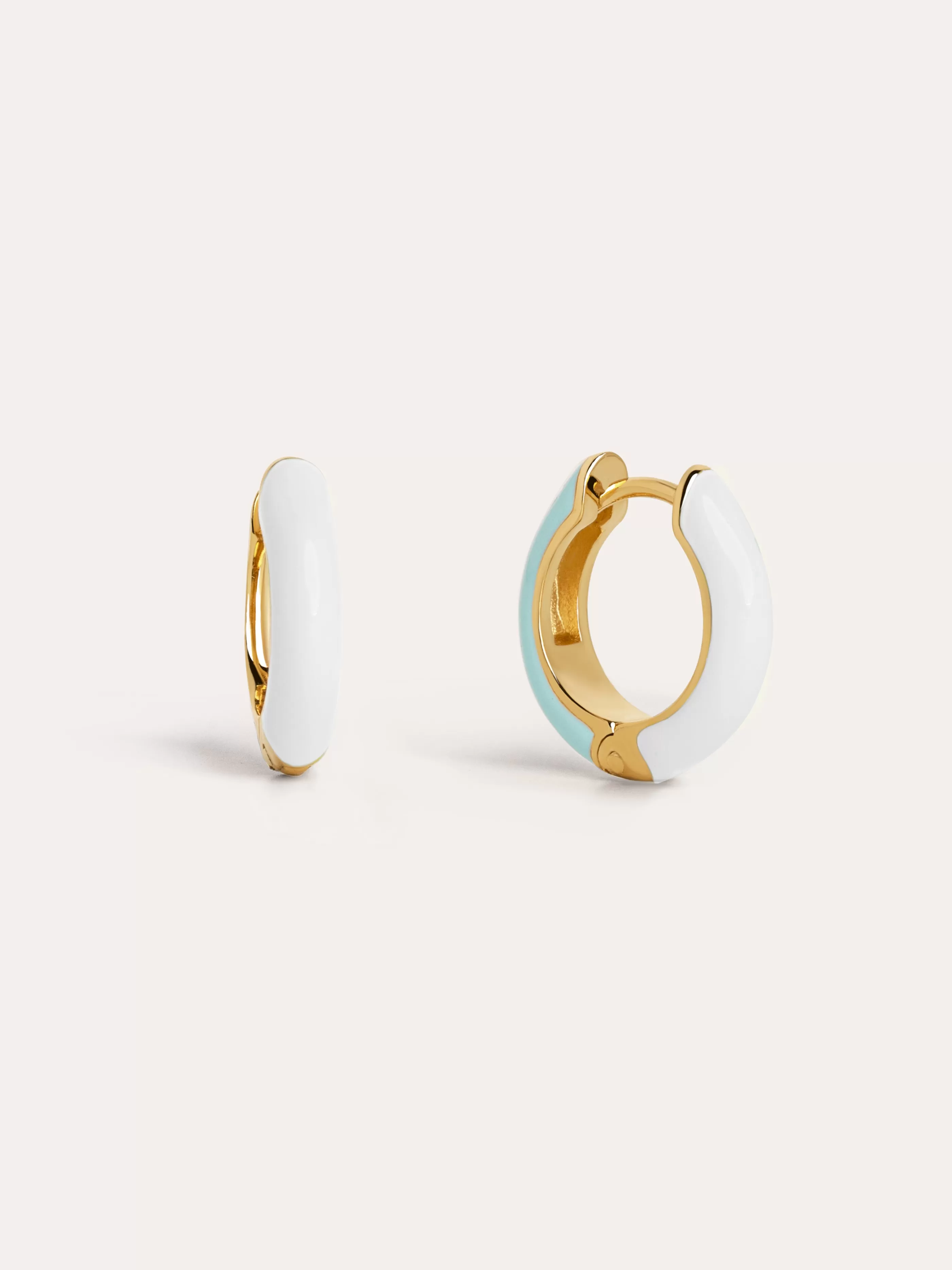 SINGULARU Pendientes Aro M Sky White Enamel Bano Oro- Aros