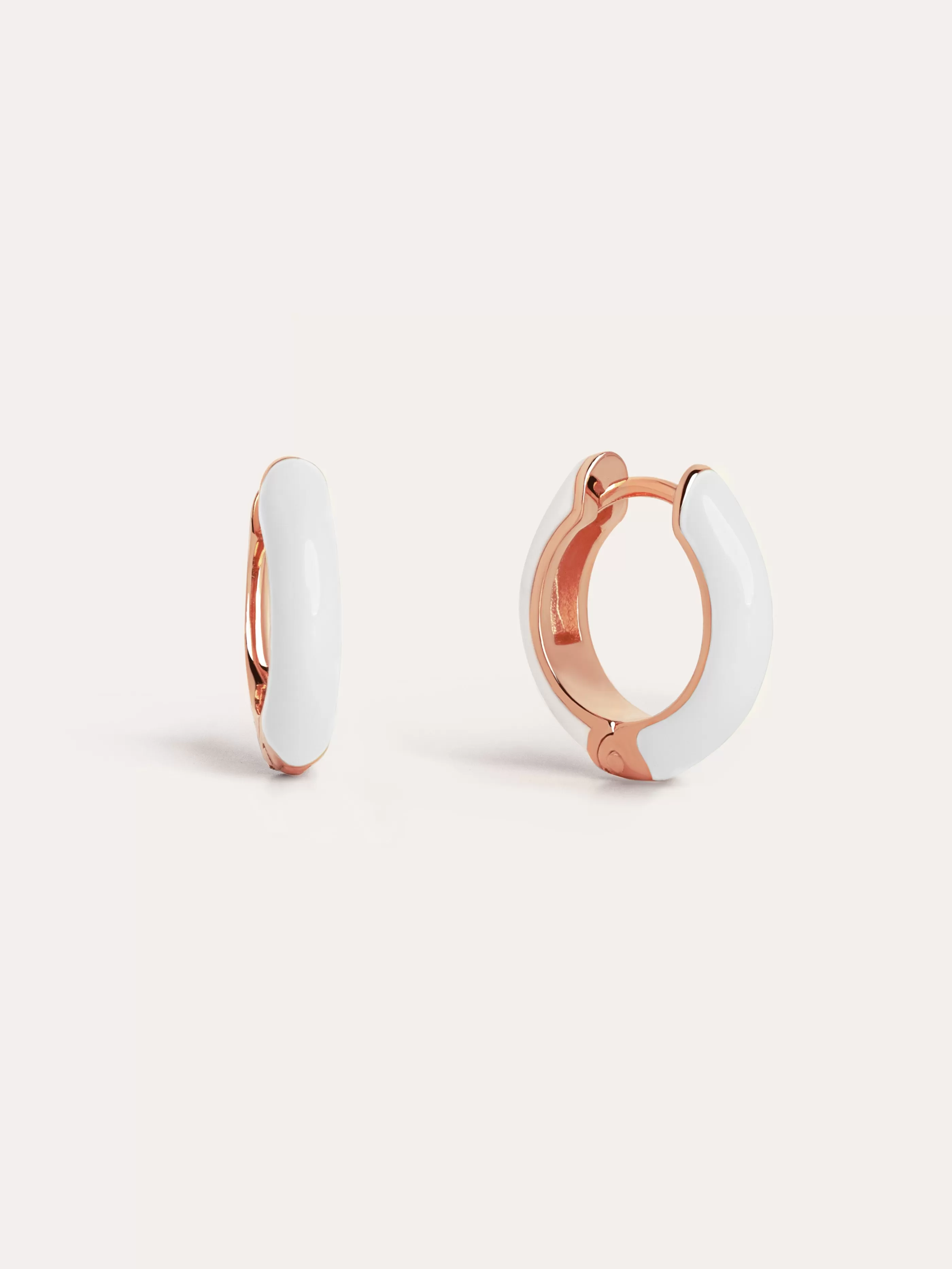 SINGULARU Pendientes Aro M White Enamel Bano Oro Rosa- Aros