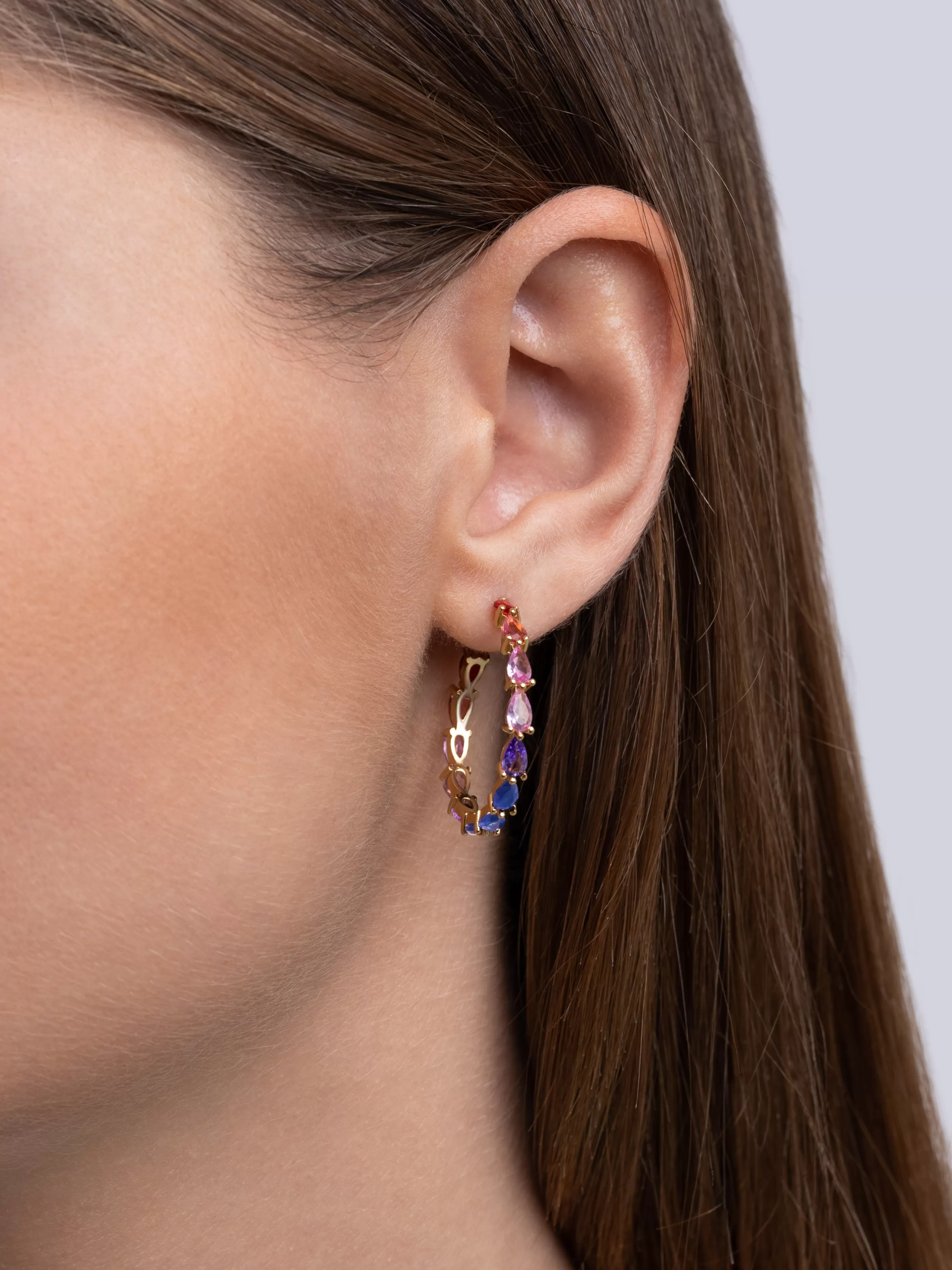 SINGULARU Pendientes Aro Mia Berries Plata Bano Oro- Pendientes De Colores