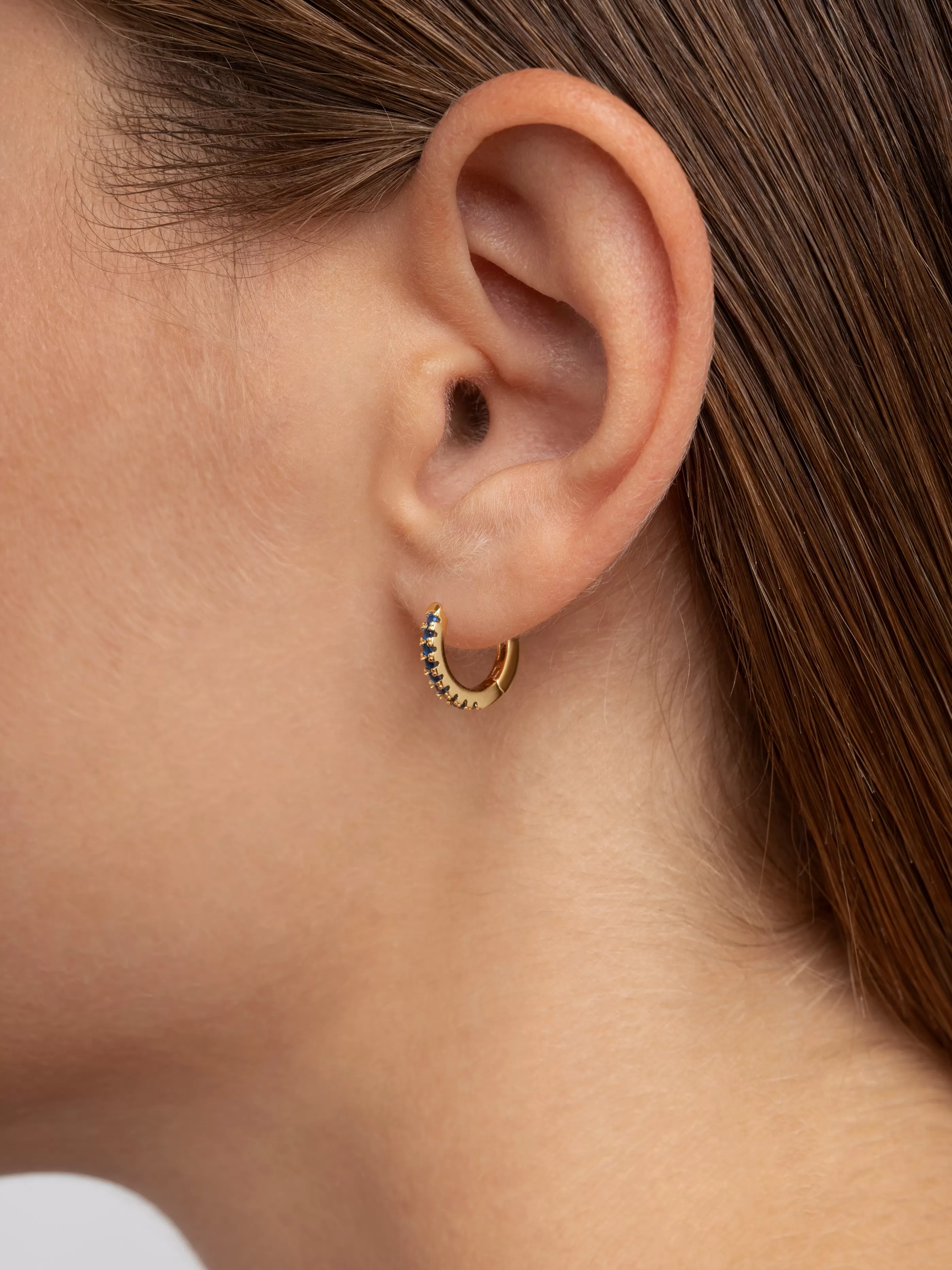 SINGULARU Pendientes Aro Navy Plata Bano Oro- Pendientes De Colores