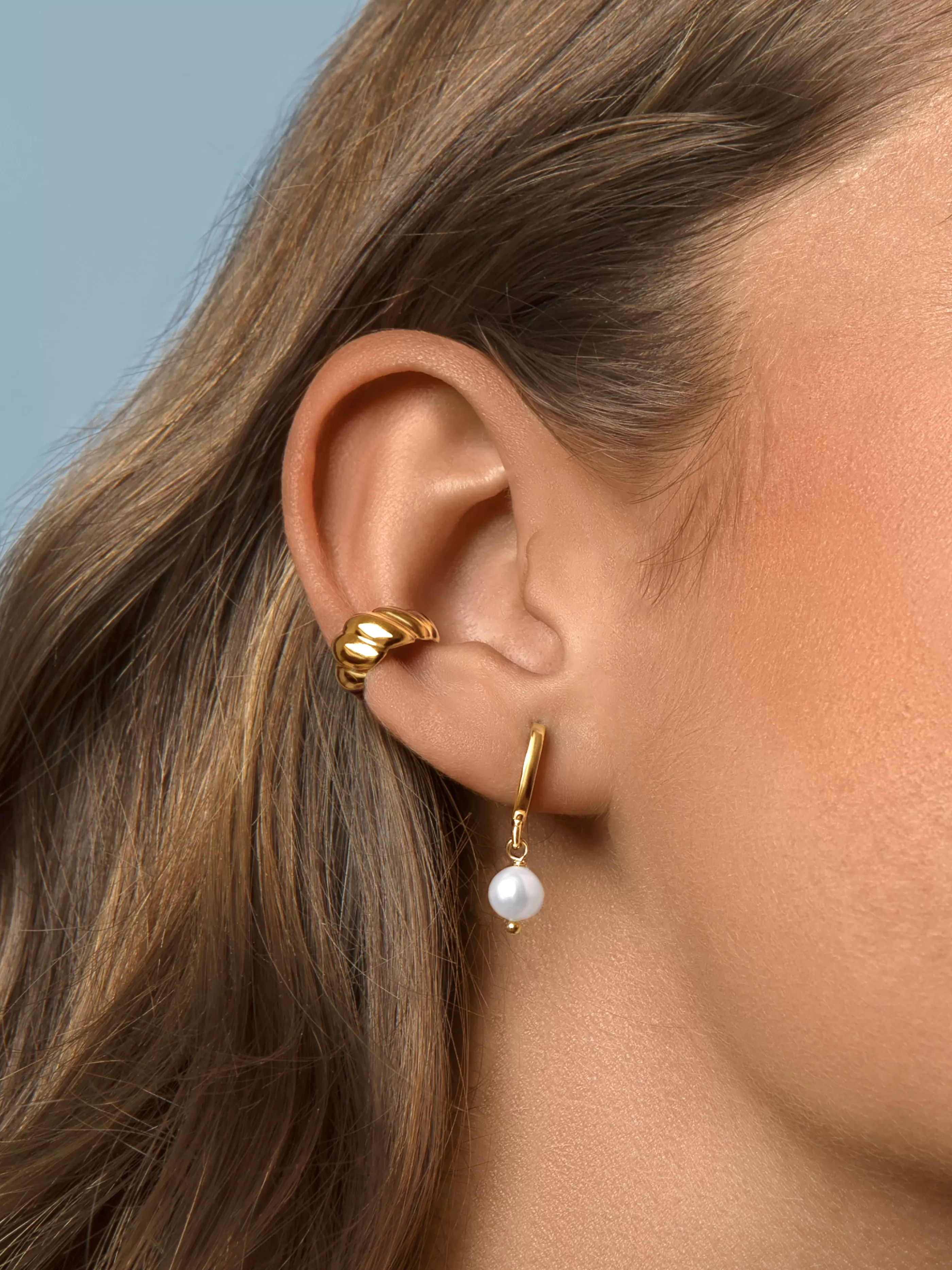 SINGULARU Pendientes Aro Pearl Plata Bano Oro- Pendientes Con Perlas