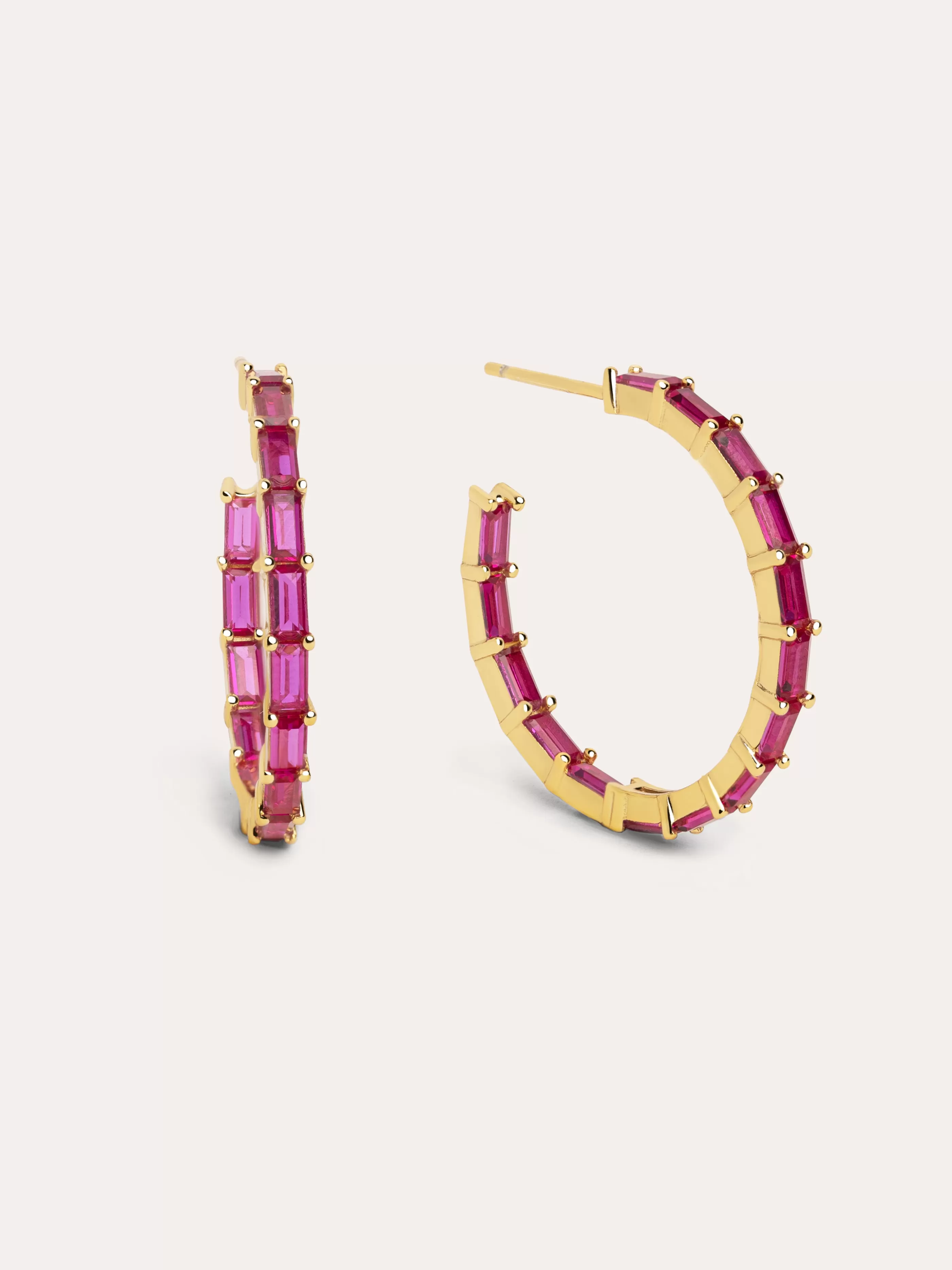 SINGULARU Pendientes Aro Sia L Raspberry Plata Bano Oro- Pendientes De Colores