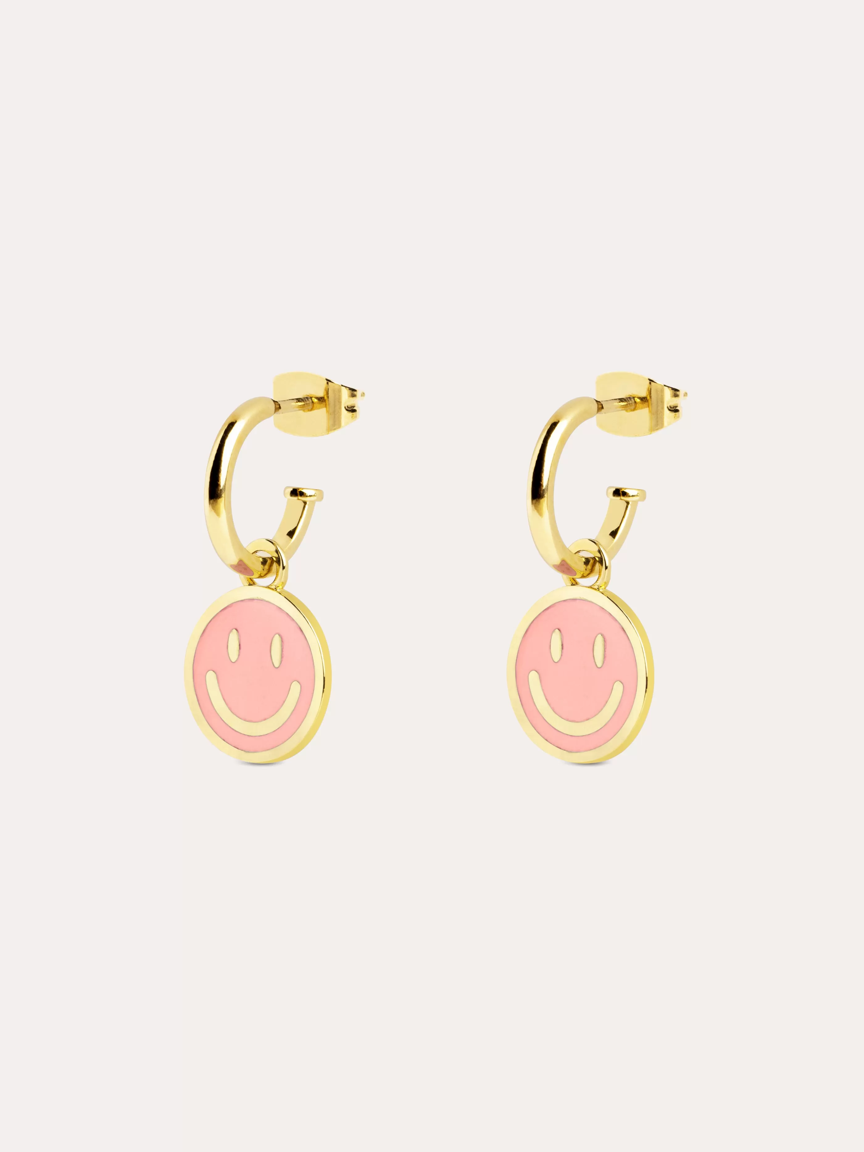 SINGULARU Pendientes Aro Smiley Rose Enamel Bano Oro- Pendientes De Colores