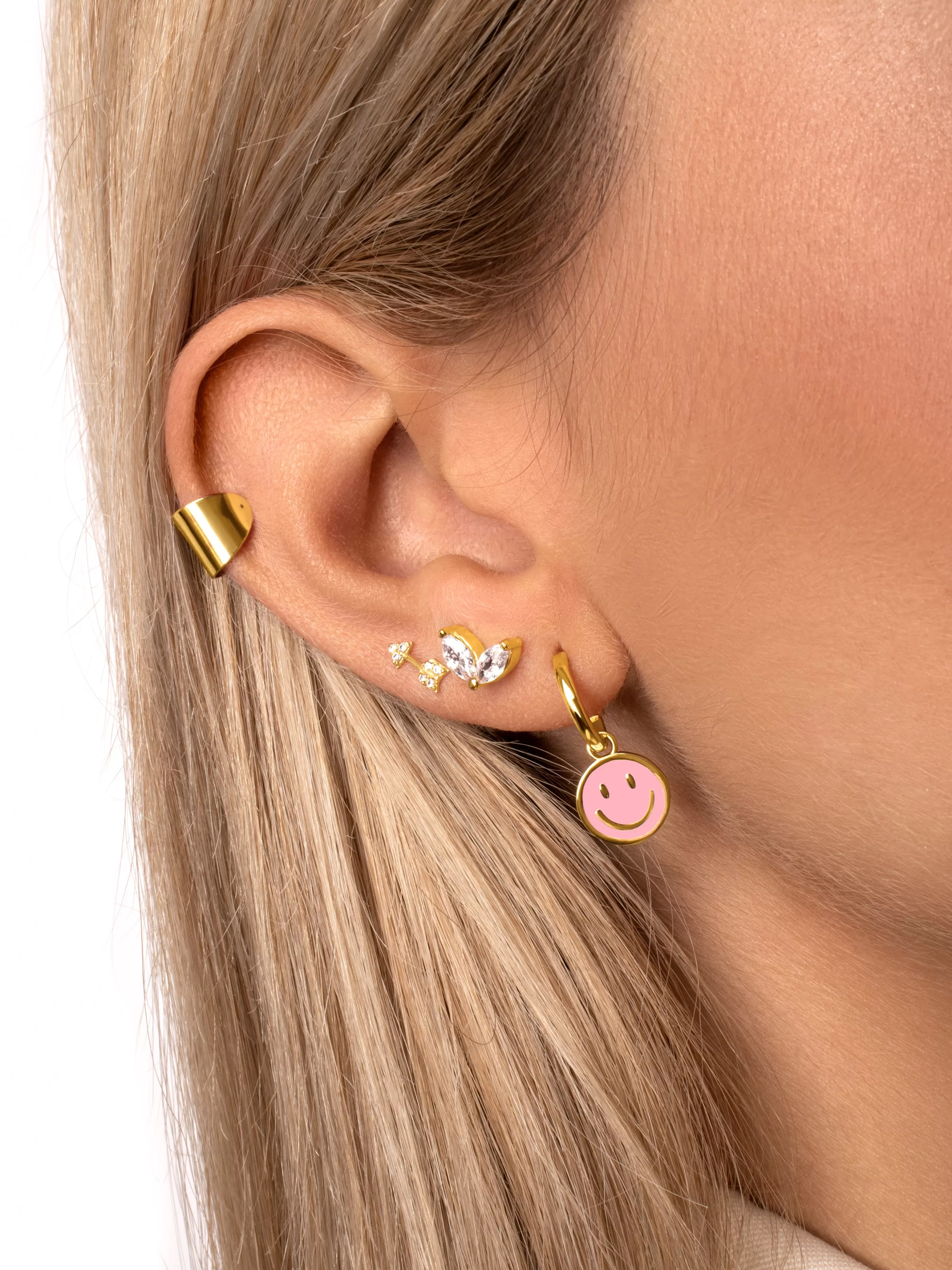SINGULARU Pendientes Aro Smiley Rose Enamel Bano Oro- Pendientes De Colores