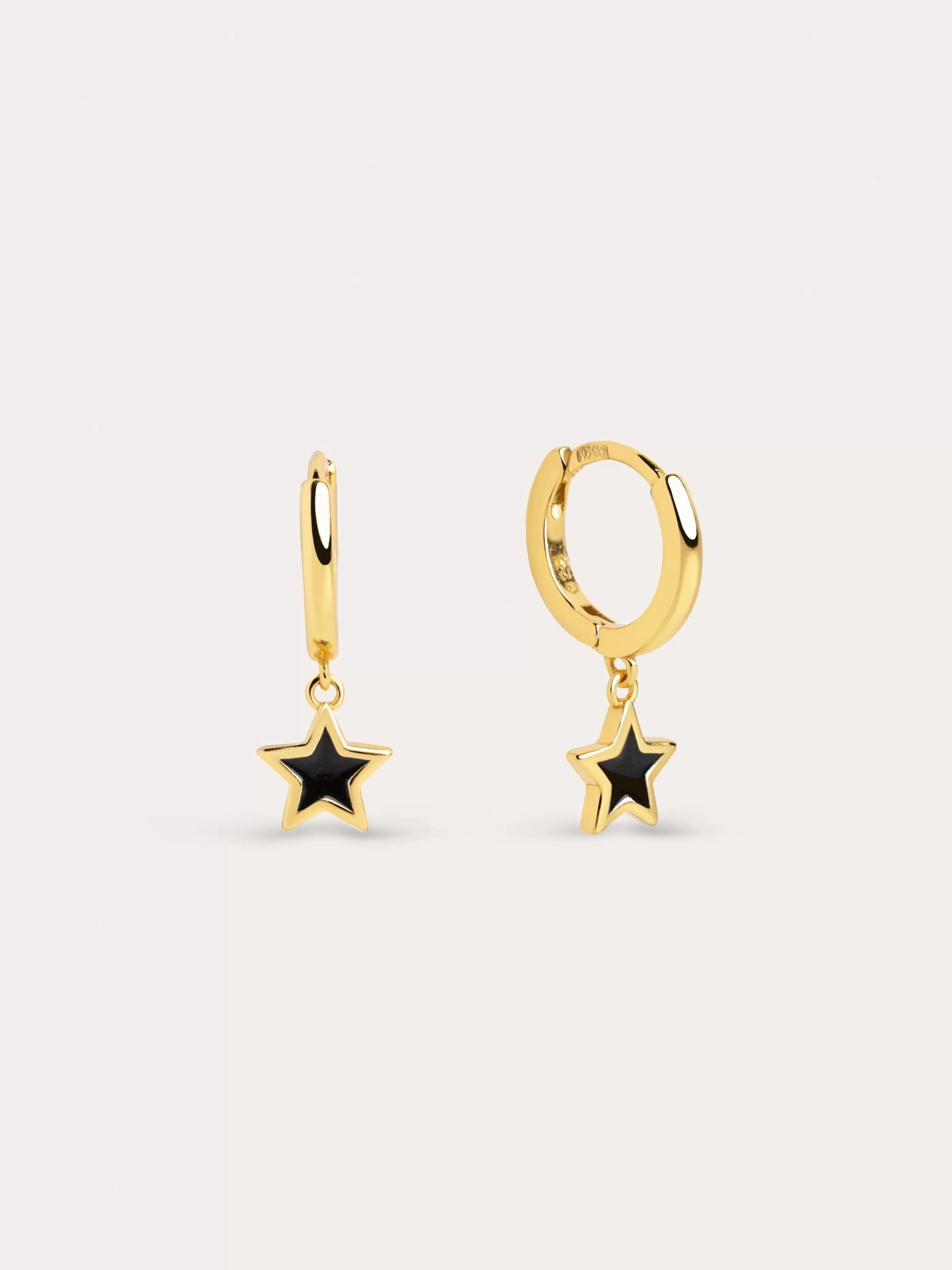 SINGULARU Pendientes Aro Star Black Enamel Plata Bano Oro- Pendientes De Colores