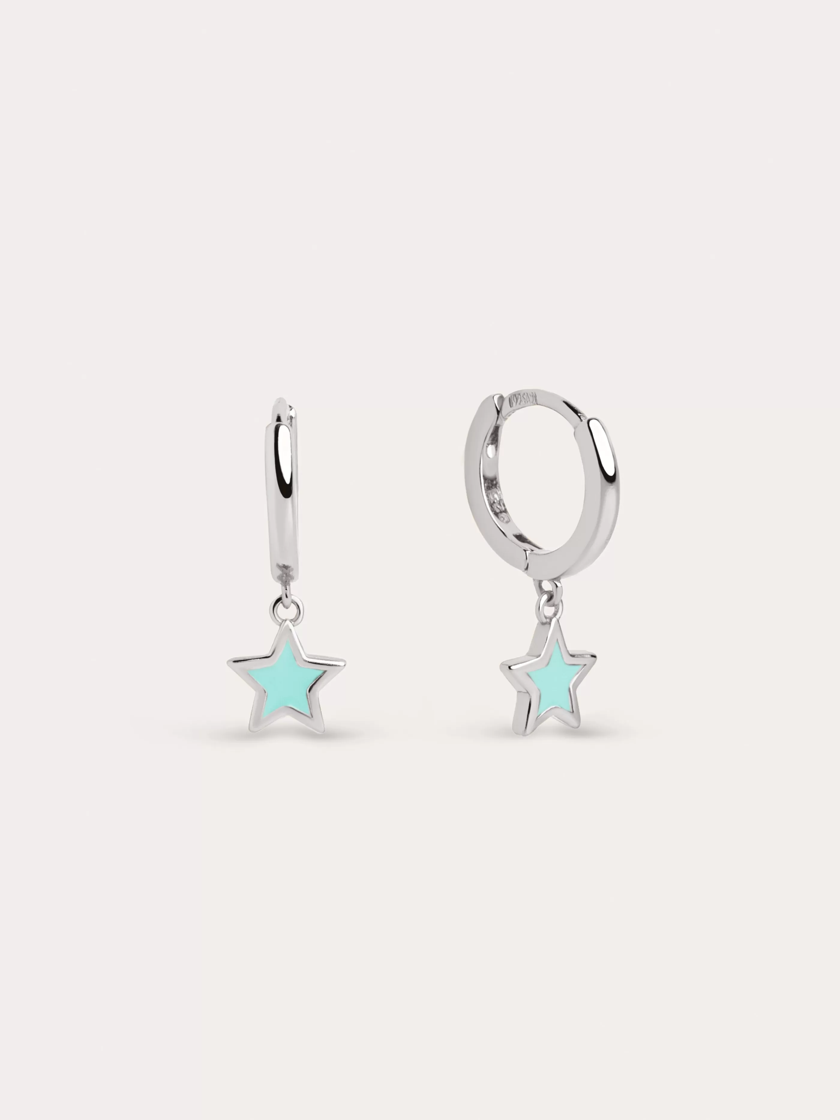 SINGULARU Pendientes Aro Star Sky Enamel Plata- Pendientes De Colores