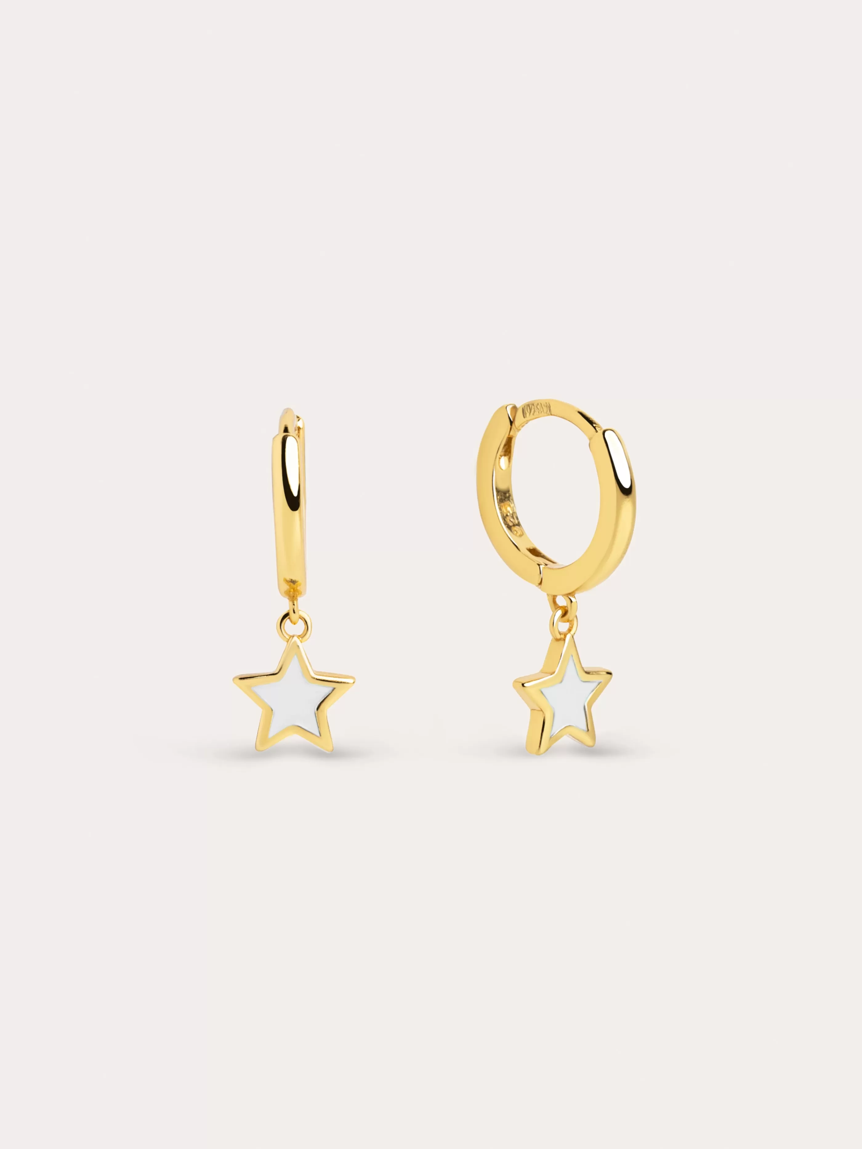SINGULARU Pendientes Aro Star White Enamel Plata Bano Oro- Pendientes De Colores