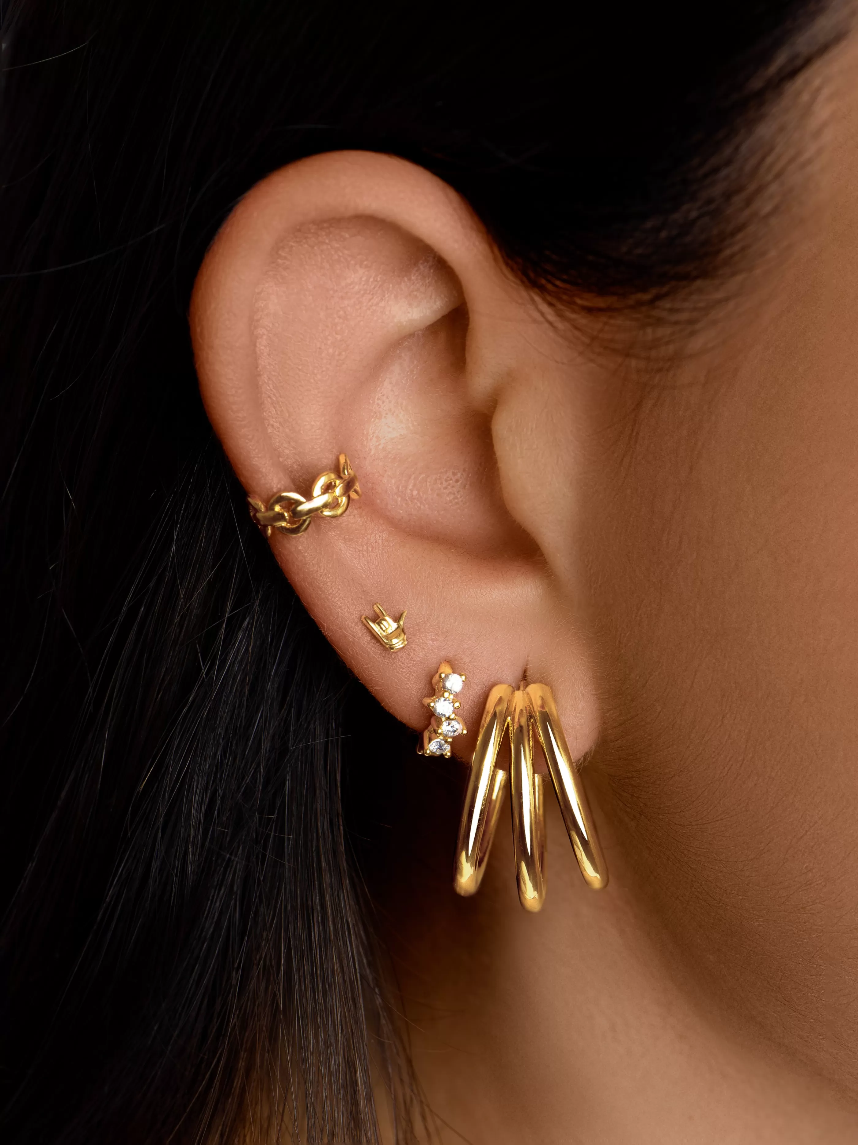 SINGULARU Pendientes Aro Triple Bano Oro- Aros