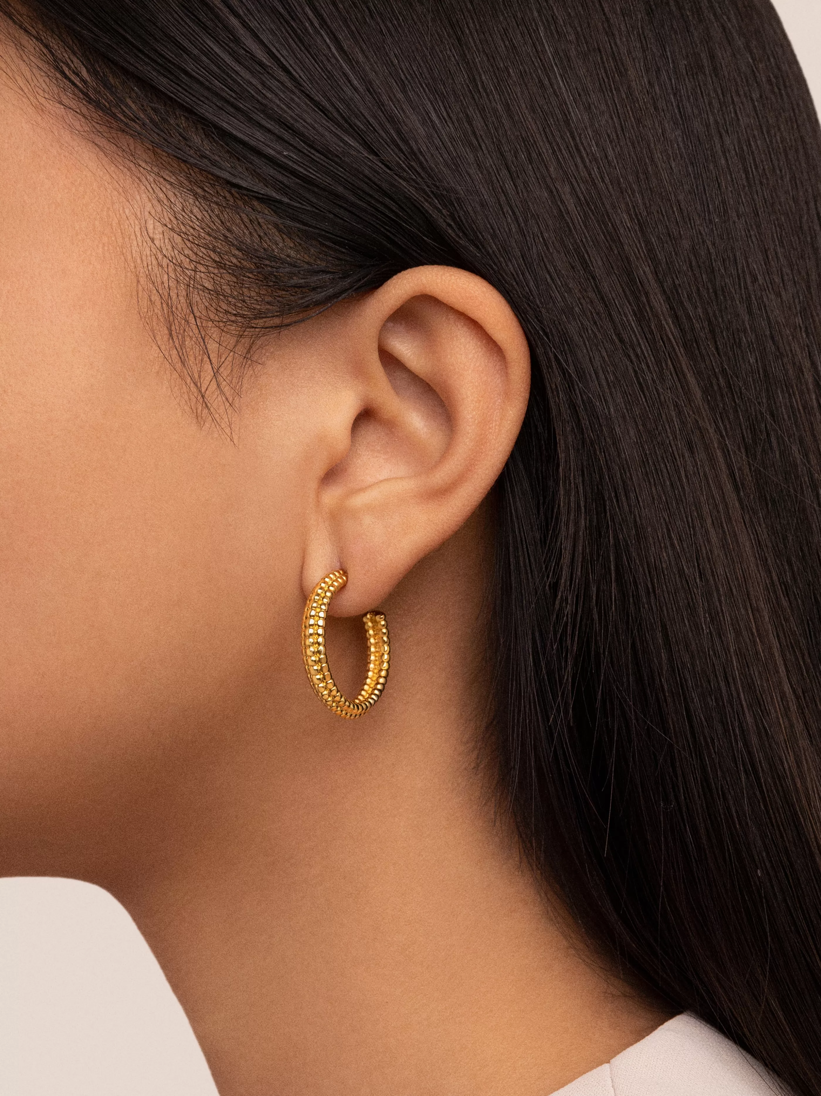 SINGULARU Pendientes Aro Triple Pebbles Bano Oro- Aros