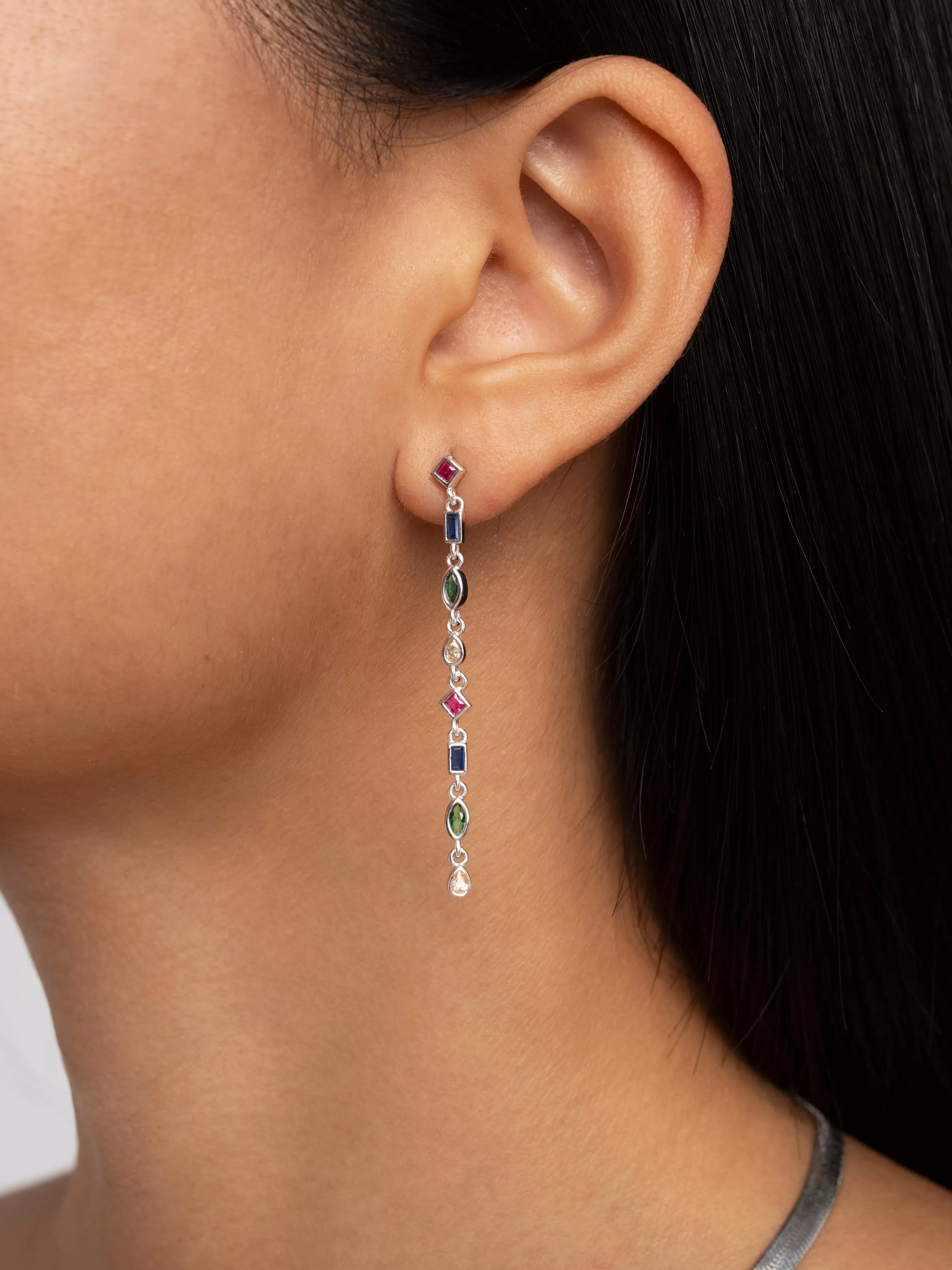 SINGULARU Pendientes Cascade Colors Plata- Pendientes De Colores