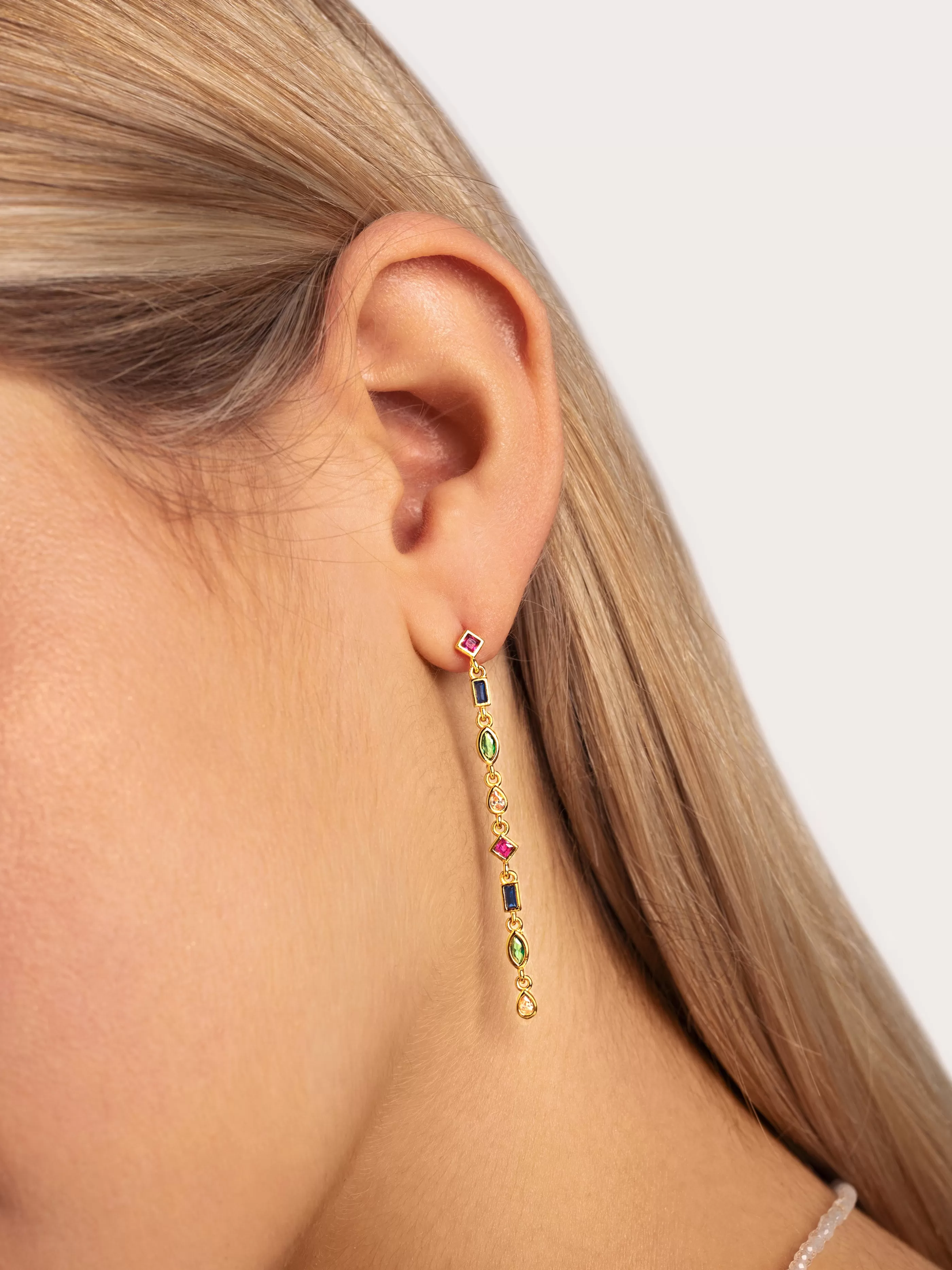 SINGULARU Pendientes Cascade Colors Plata Bano Oro- Pendientes De Colores