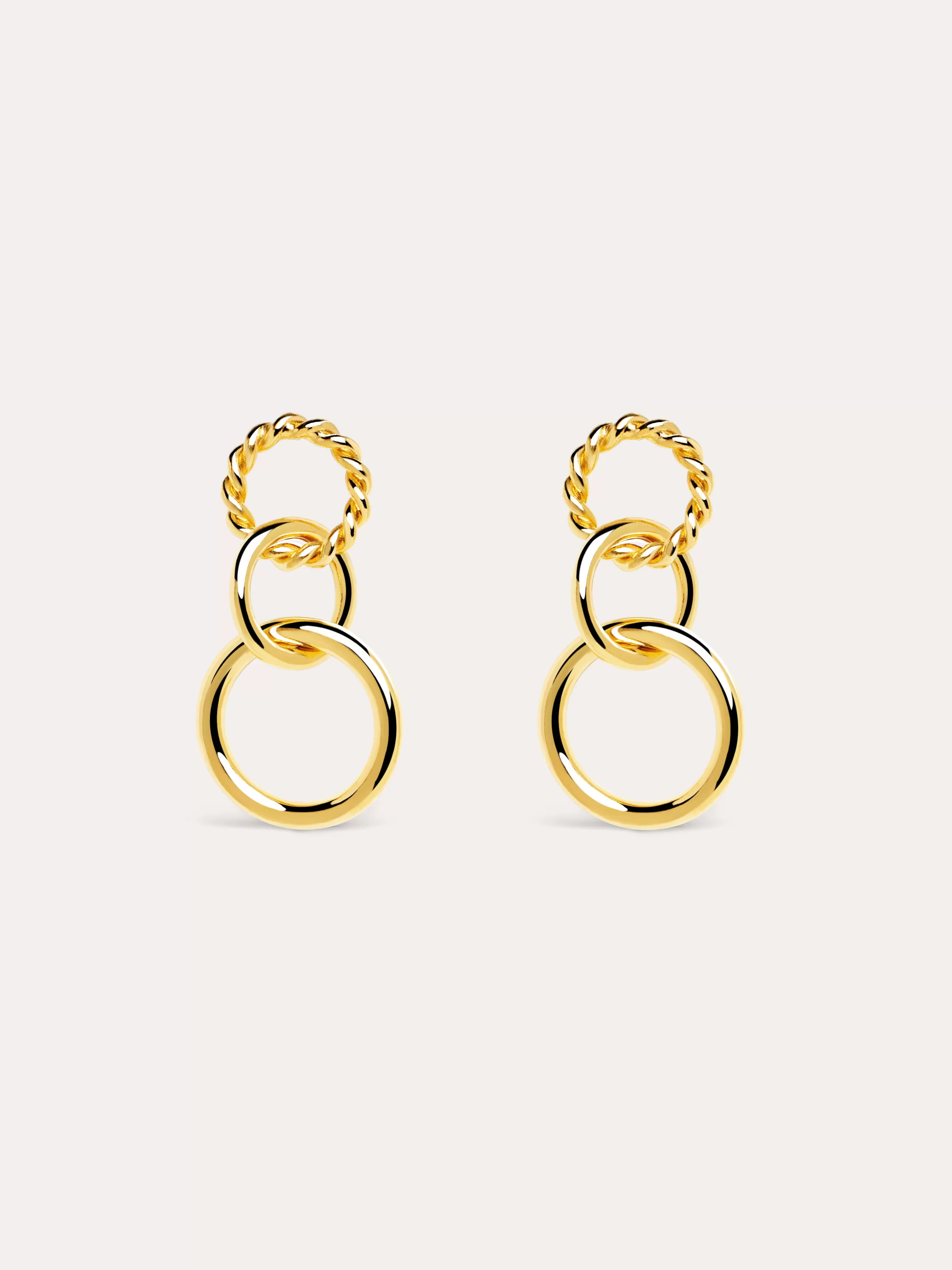SINGULARU Pendientes Circles Twist Bano Oro- Pendientes De Fiesta