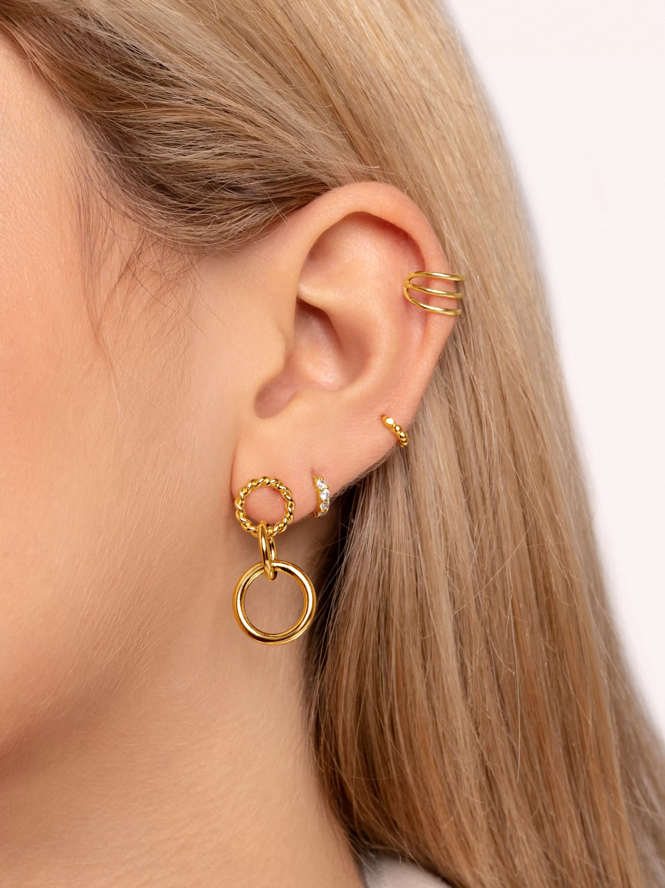 SINGULARU Pendientes Circles Twist Bano Oro- Pendientes De Fiesta