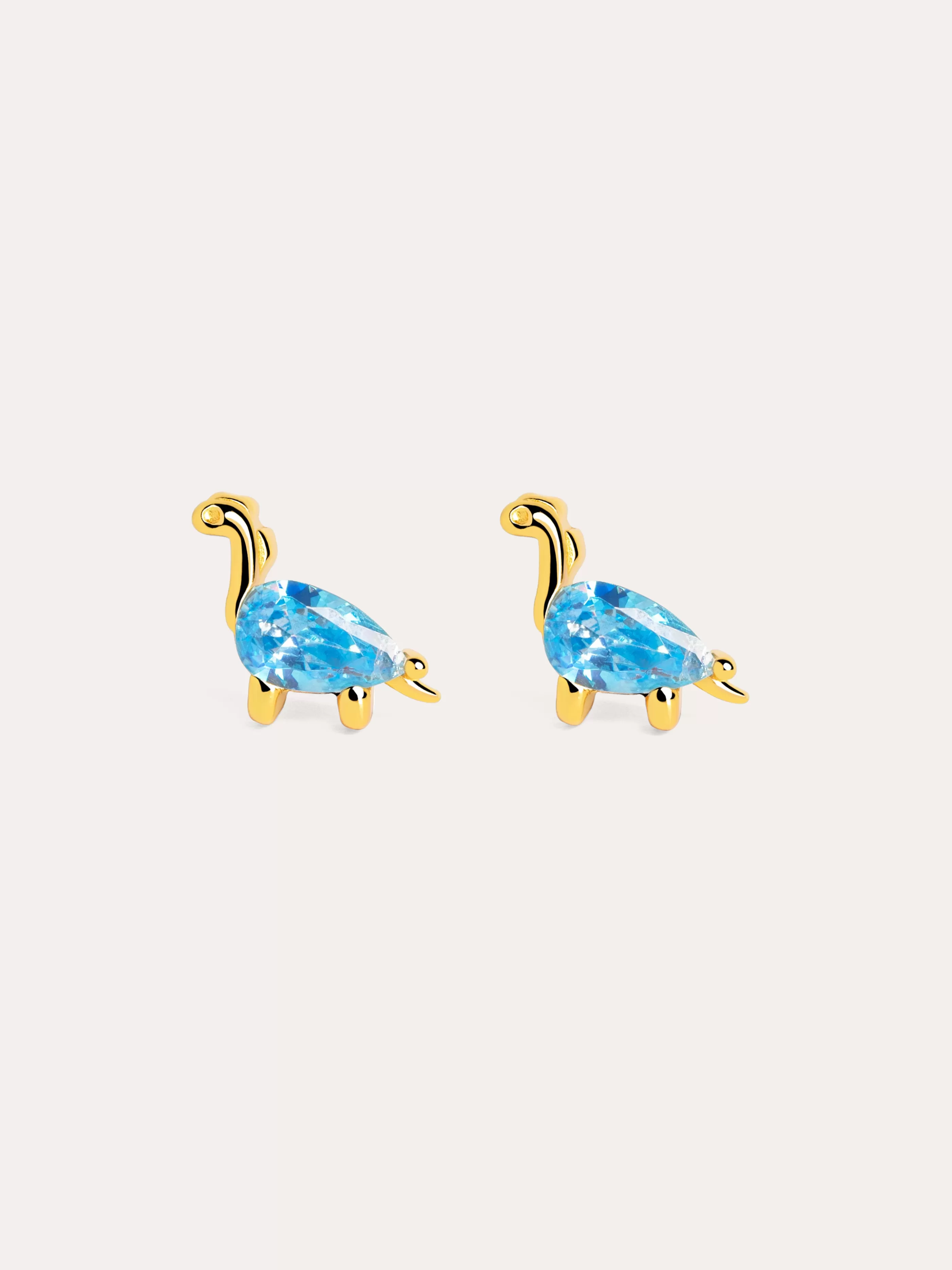 SINGULARU Pendientes Dino Brontosaurus Sky Plata Bano Oro- Pendientes De Colores