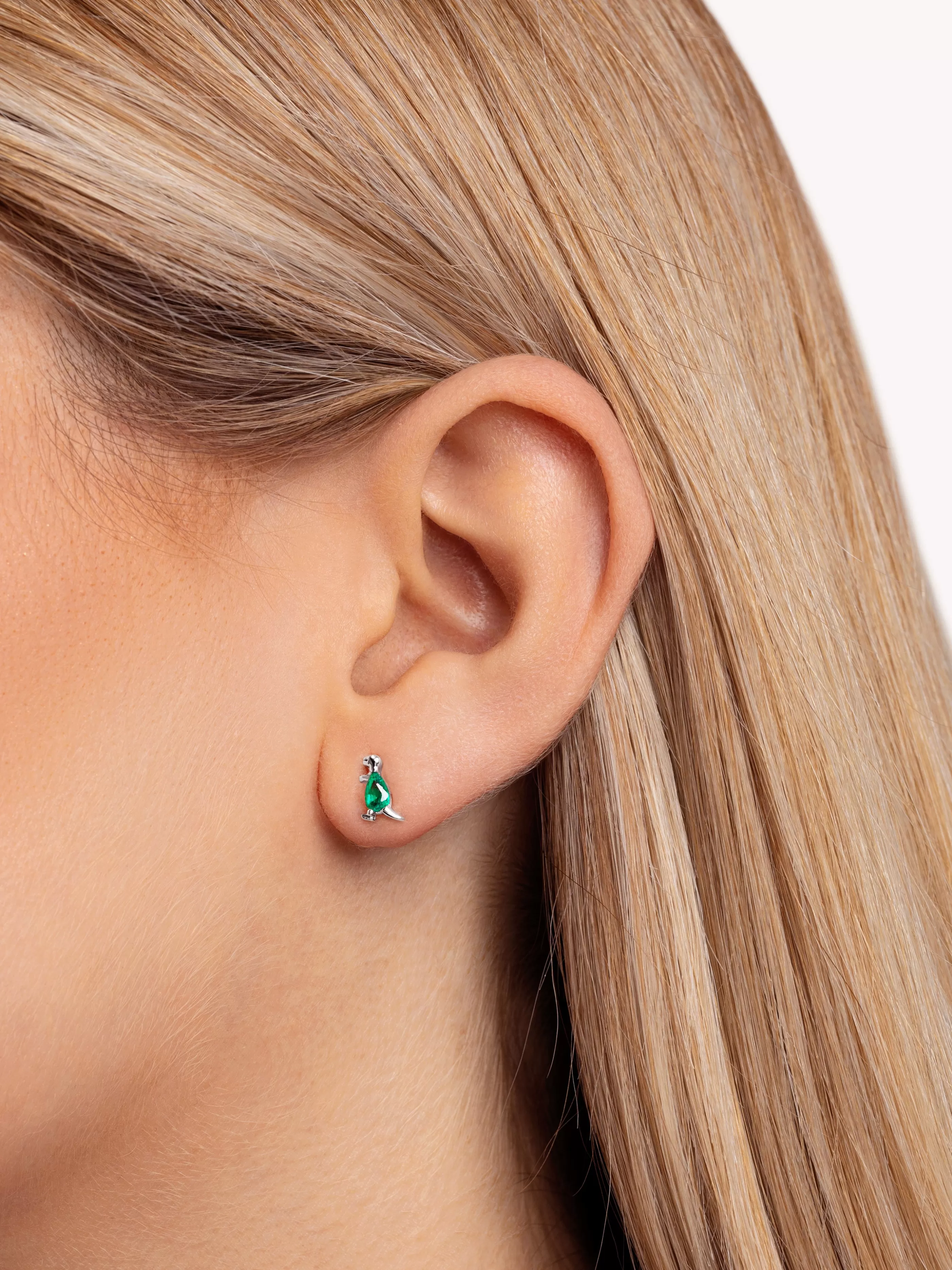SINGULARU Pendientes Dino T Rex Green Plata- Pendientes De Colores