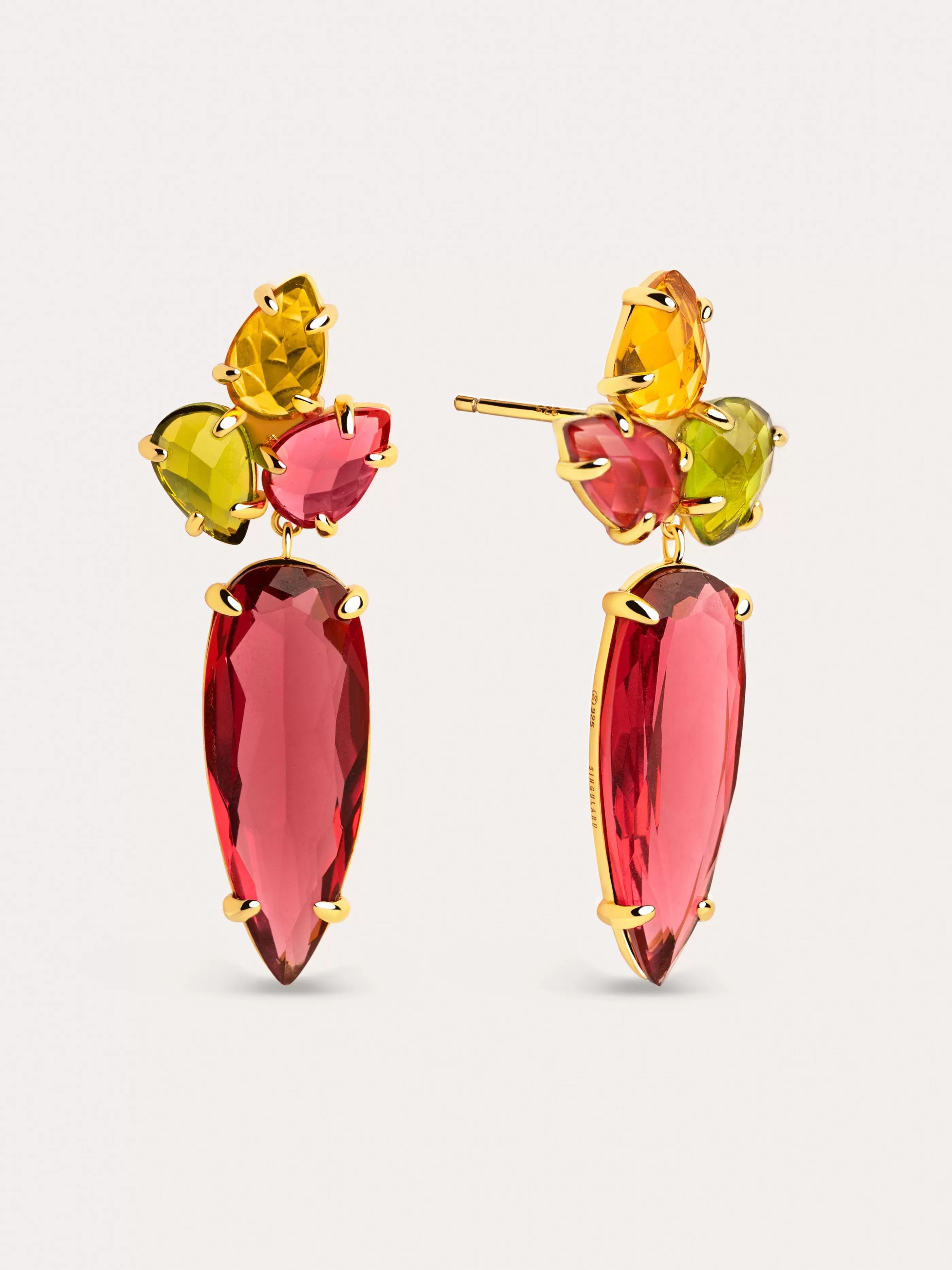SINGULARU Pendientes Drop Iris Plata Bano Oro- Pendientes De Colores