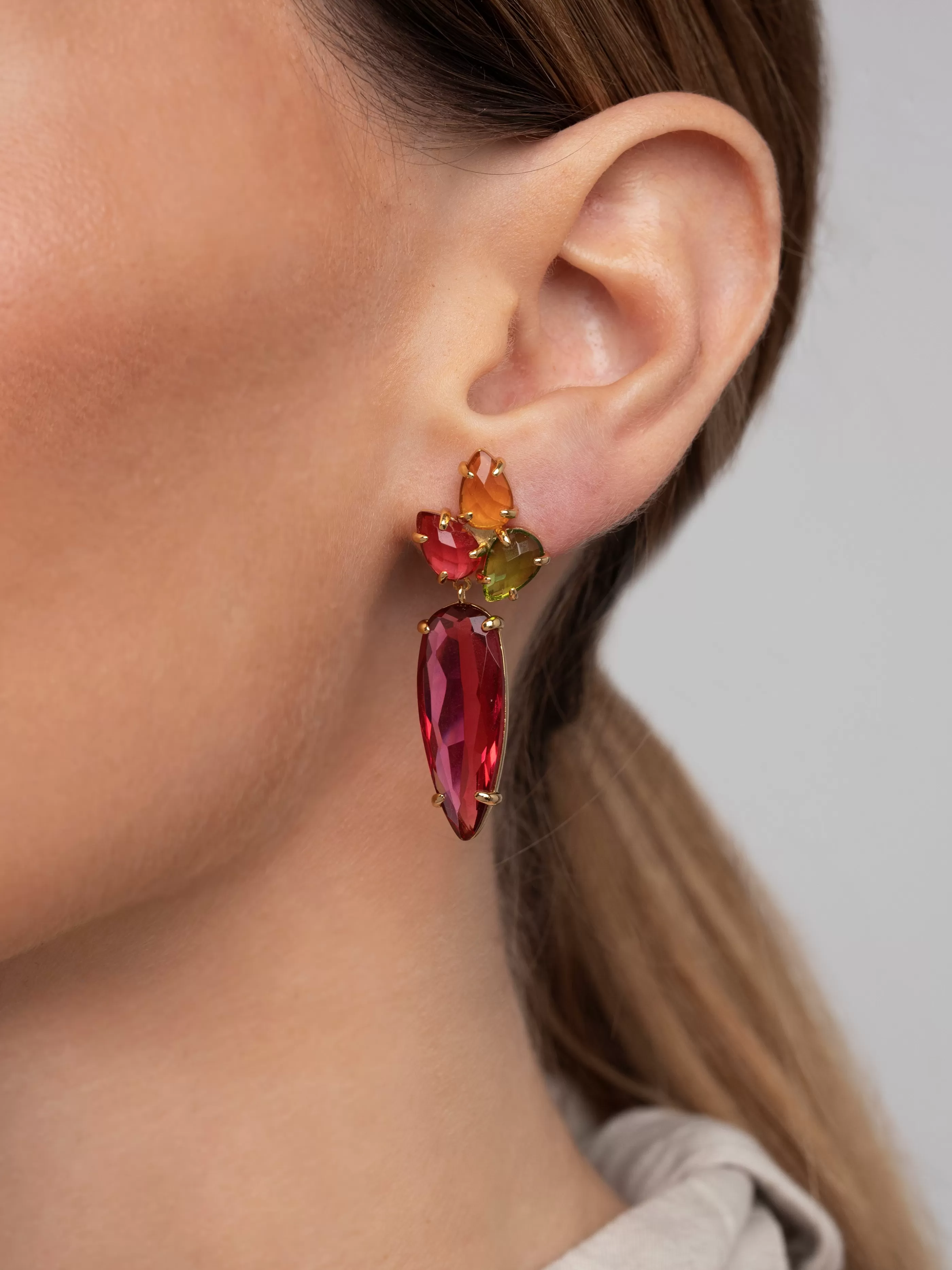 SINGULARU Pendientes Drop Iris Plata Bano Oro- Pendientes De Colores